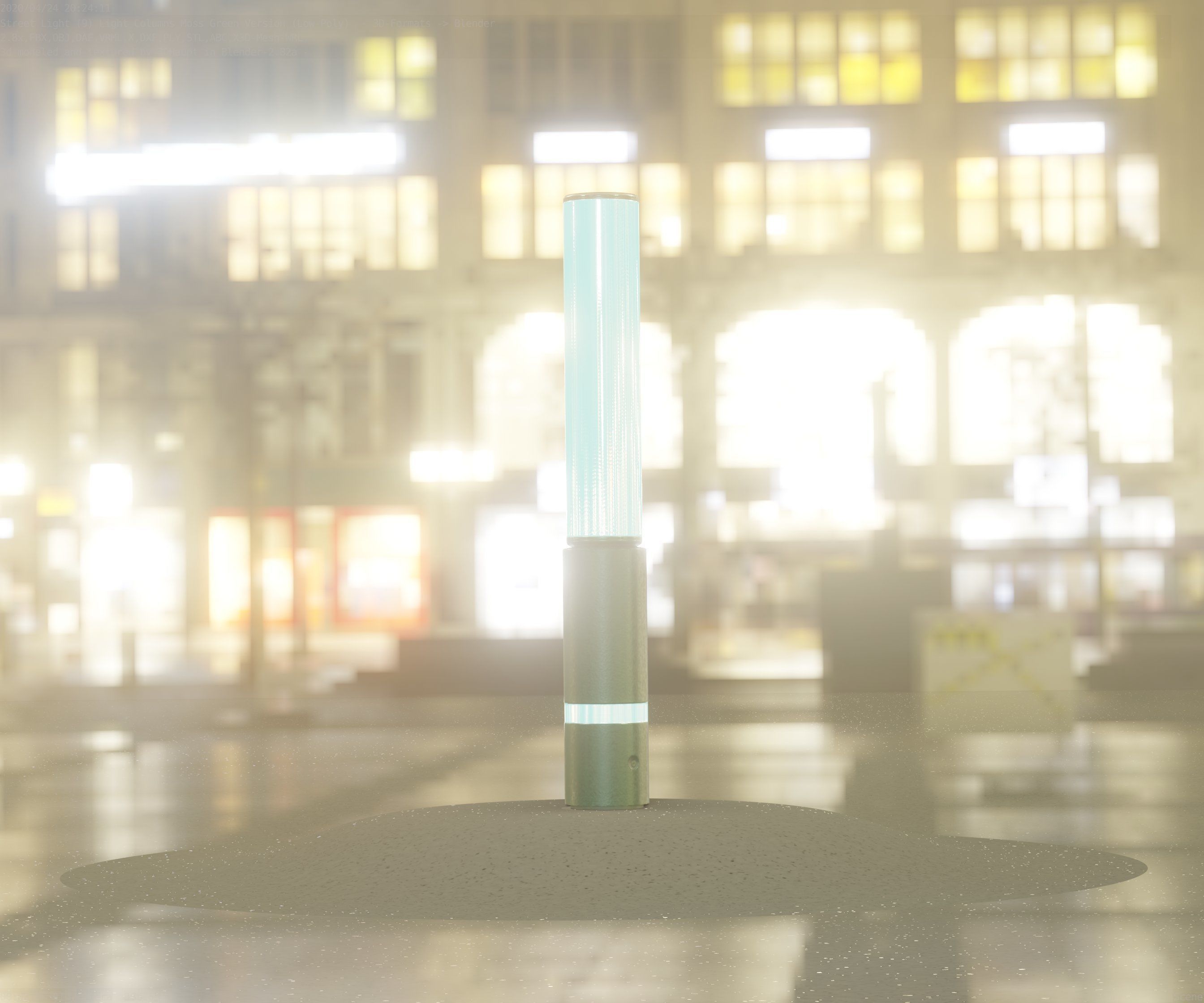 Low-Poly Moss Green Light Column 30 - Street Light Set-9 Low-poly 3D model_53