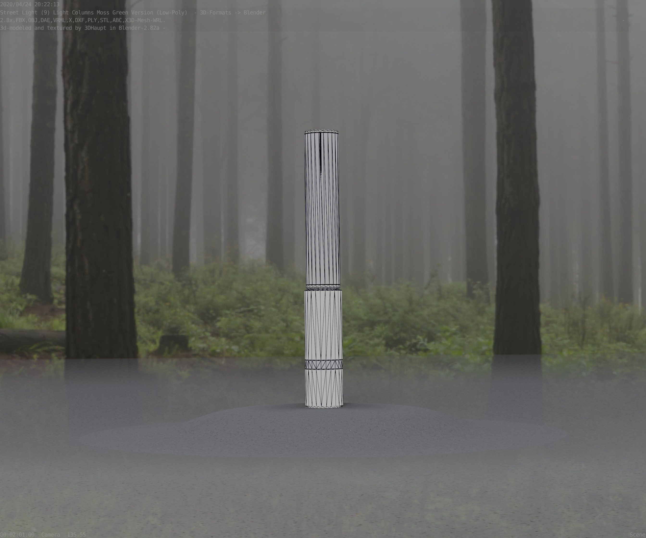 Low-Poly Moss Green Light Column 30 - Street Light Set-9 Low-poly 3D model_5