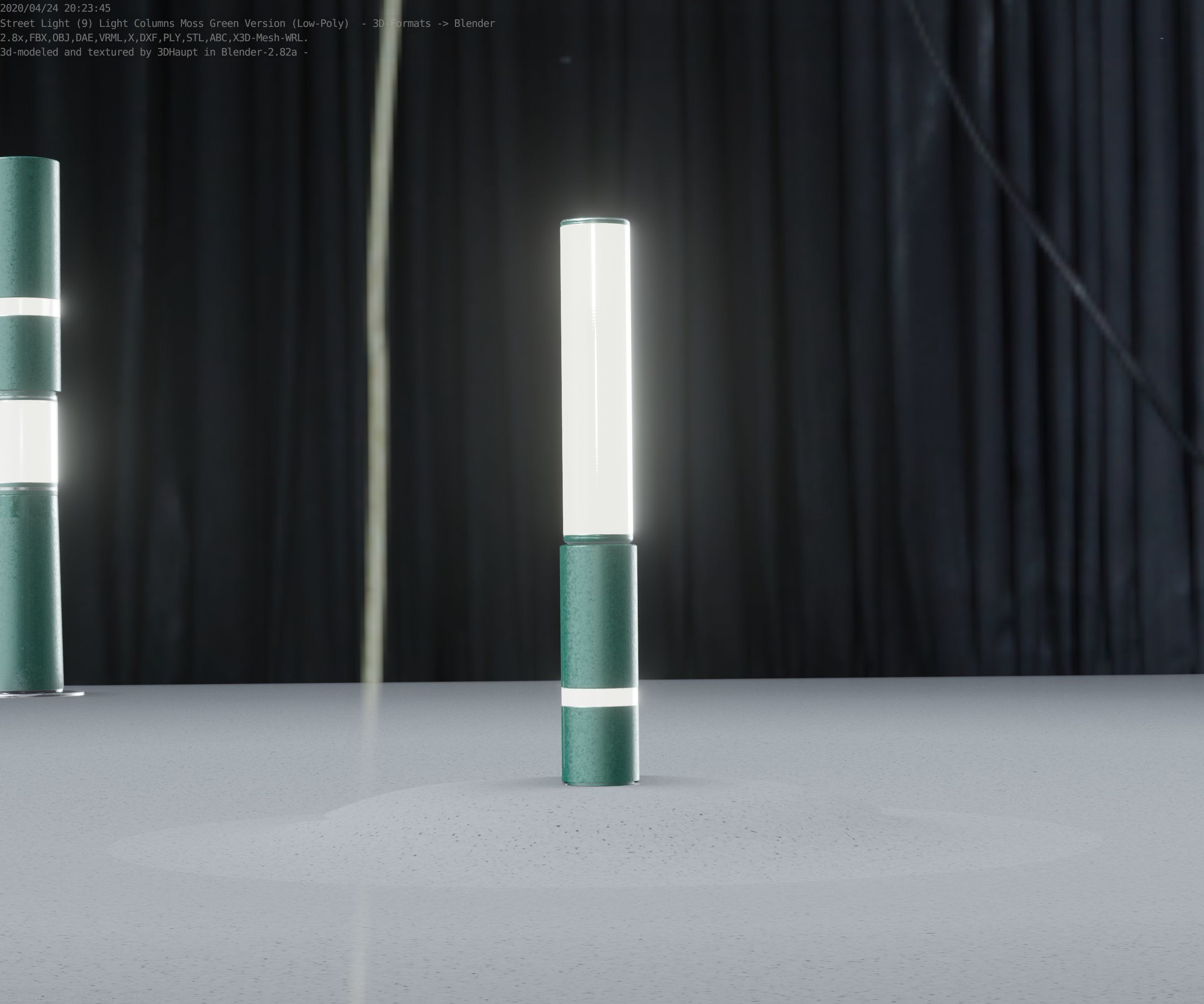 Low-Poly Moss Green Light Column 30 - Street Light Set-9 Low-poly 3D model_43