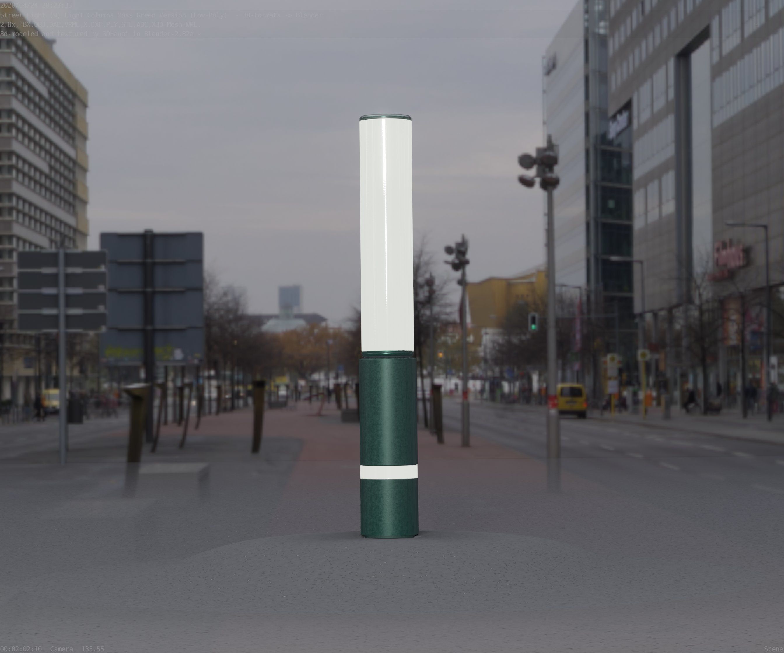 Low-Poly Moss Green Light Column 30 - Street Light Set-9 Low-poly 3D model_38