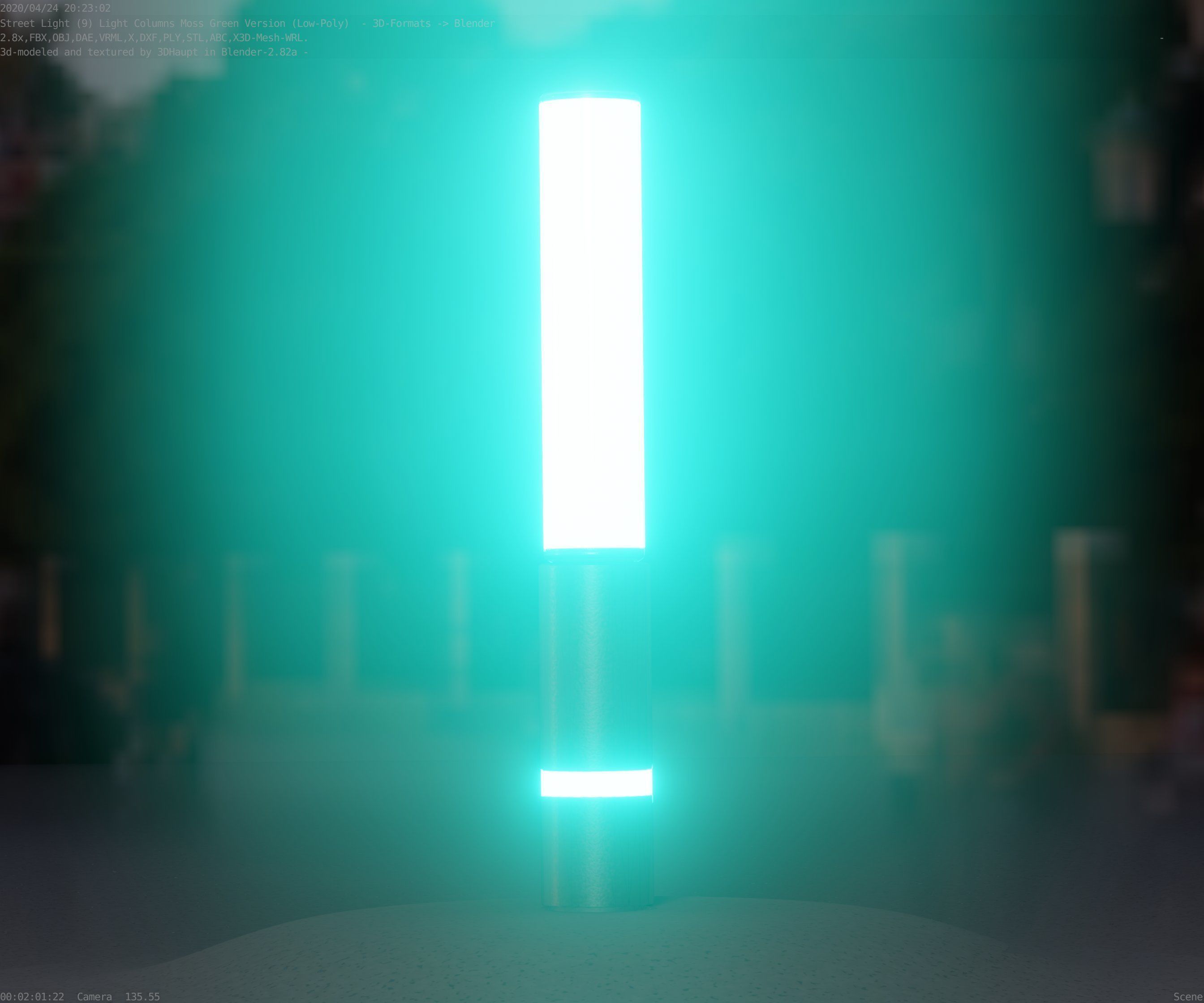 Low-Poly Moss Green Light Column 30 - Street Light Set-9 Low-poly 3D model_26