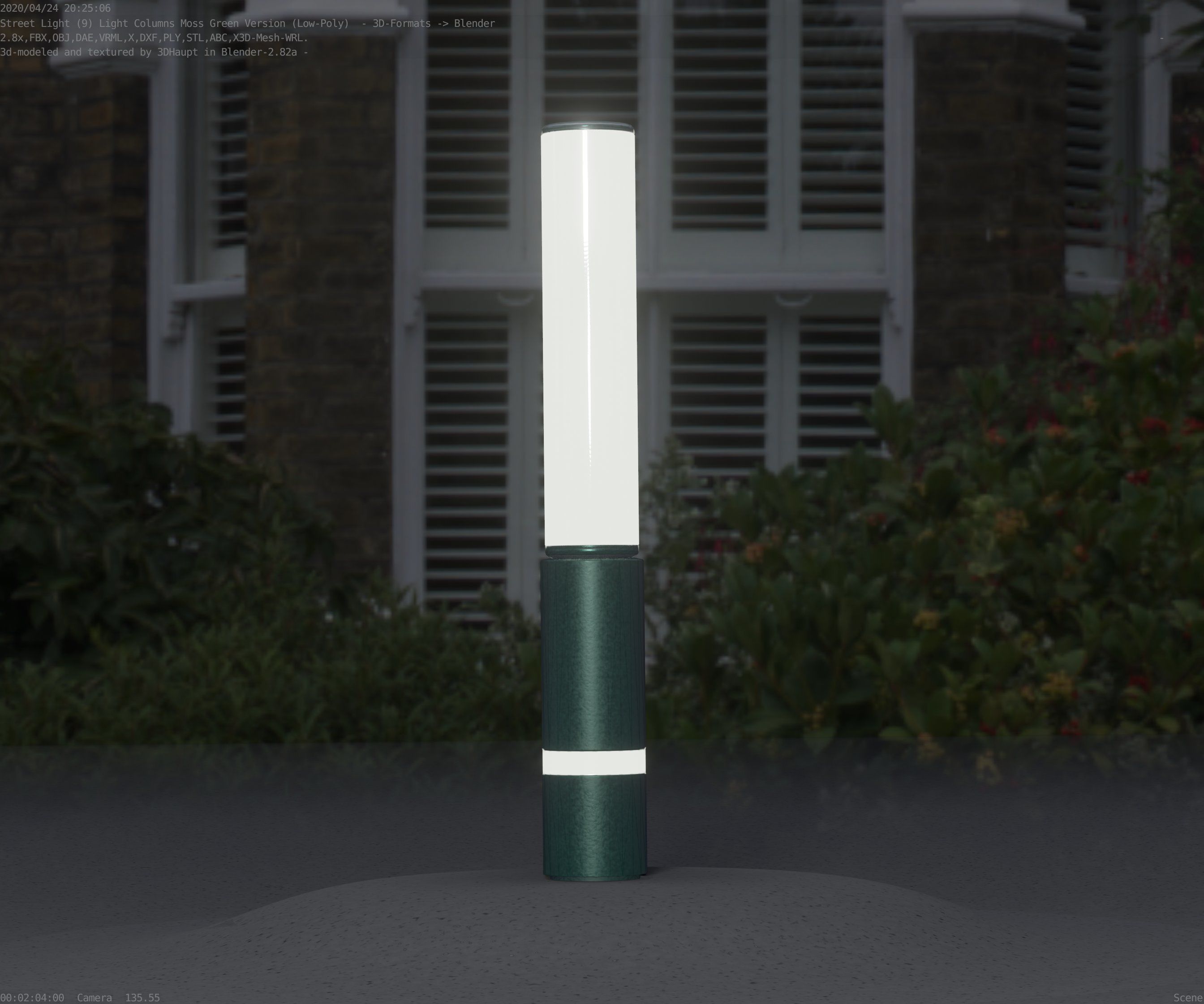 Low-Poly Moss Green Light Column 30 - Street Light Set-9 Low-poly 3D model_76