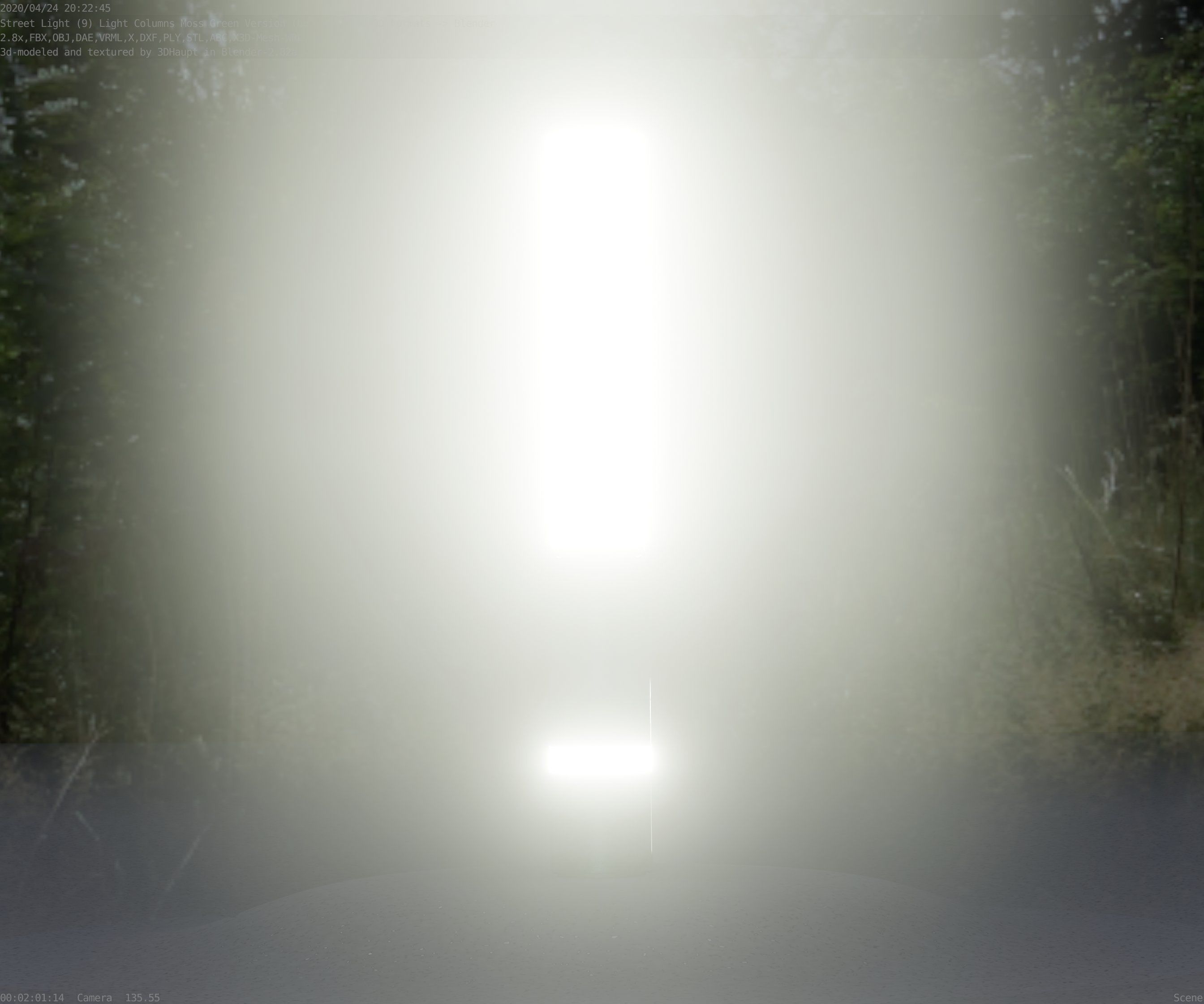 Low-Poly Moss Green Light Column 30 - Street Light Set-9 Low-poly 3D model_19