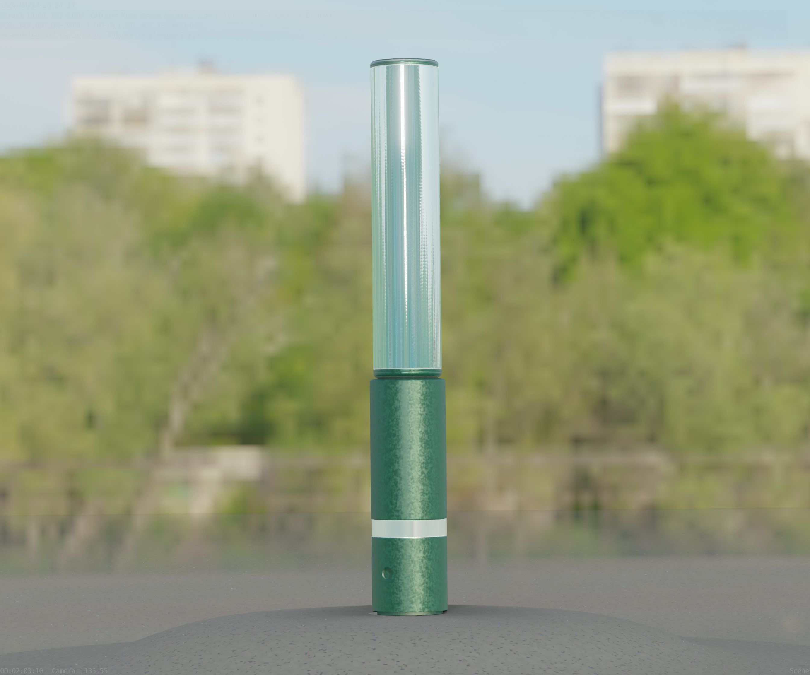 Low-Poly Moss Green Light Column 30 - Street Light Set-9 Low-poly 3D model_62