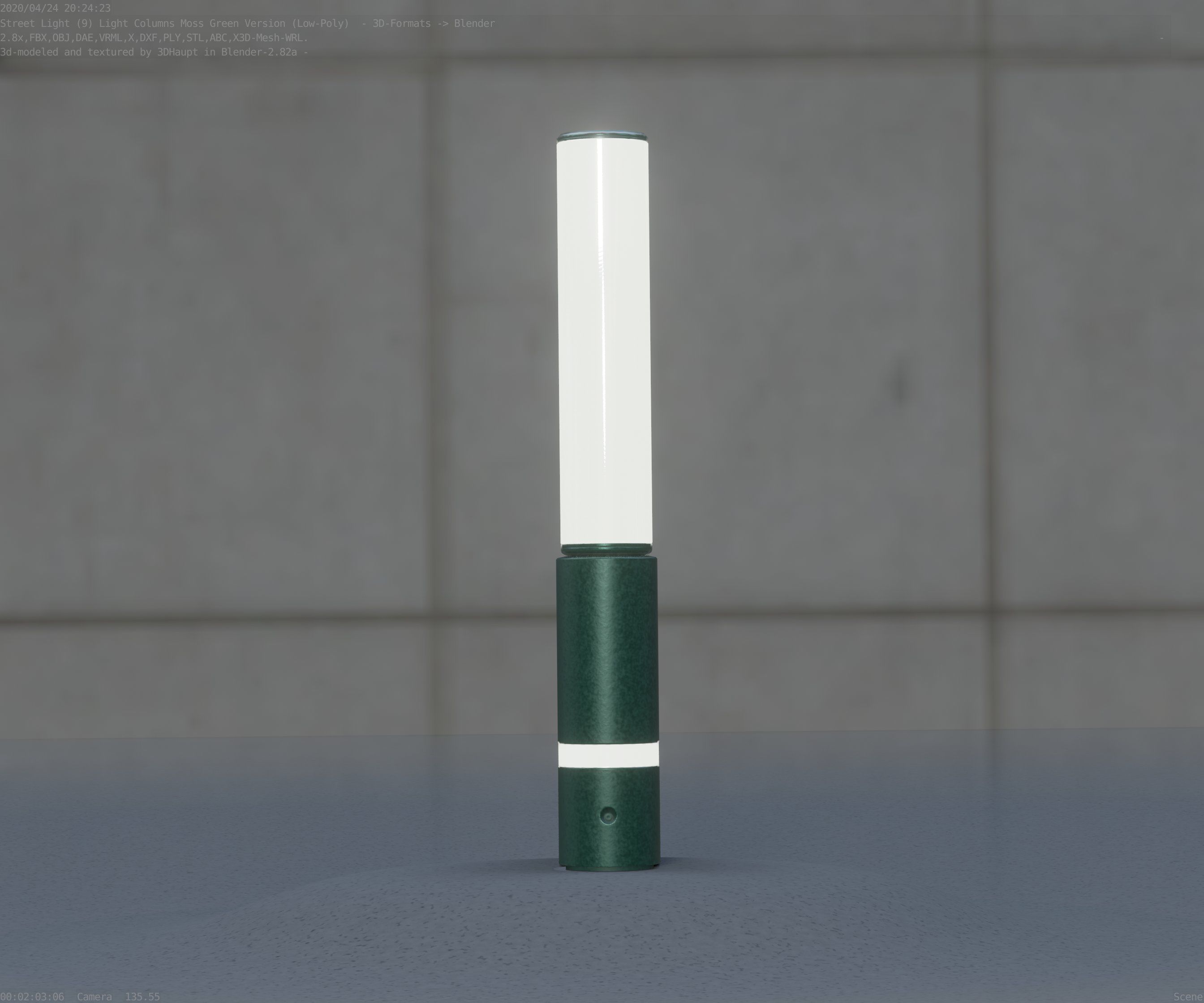Low-Poly Moss Green Light Column 30 - Street Light Set-9 Low-poly 3D model_58