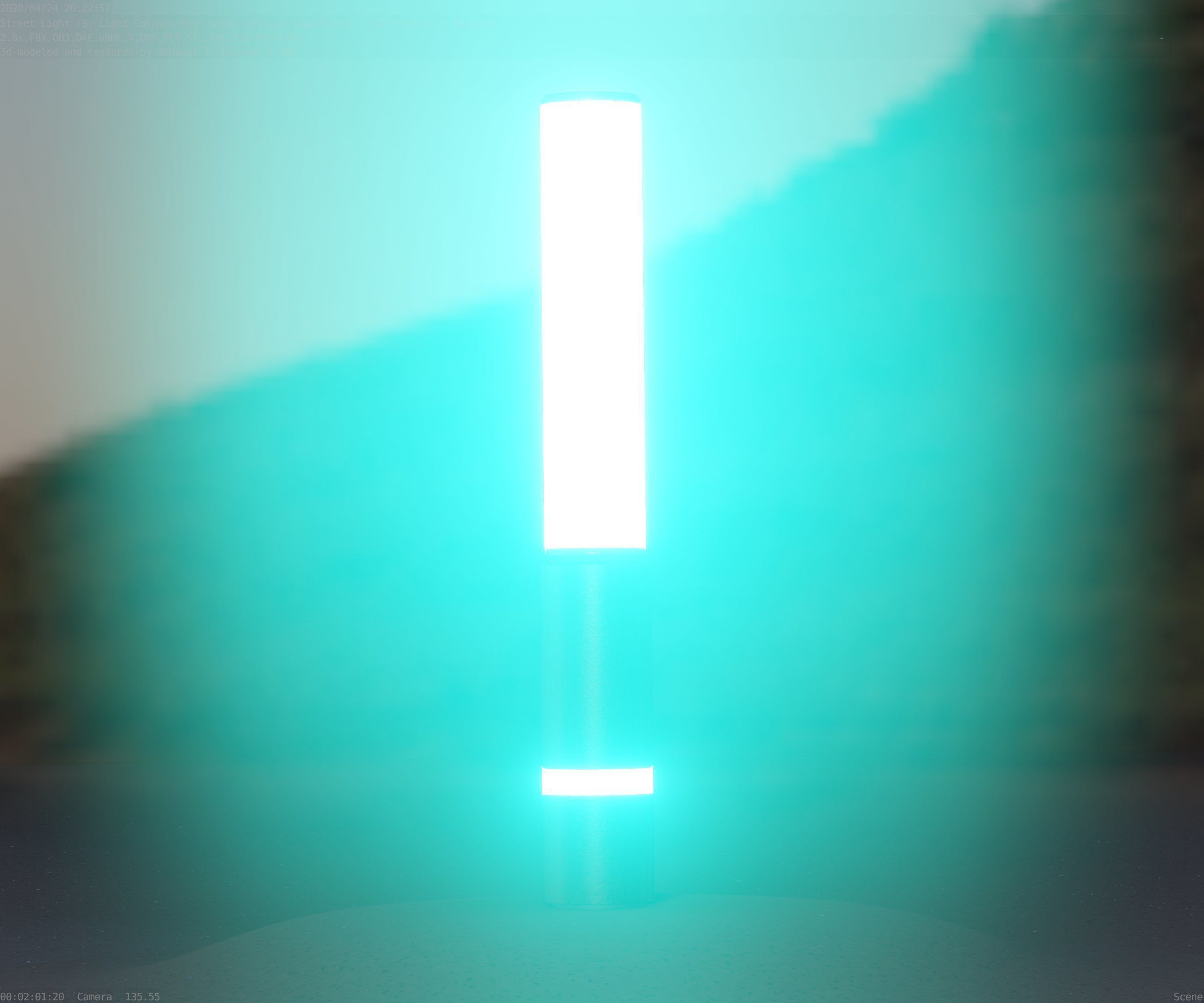 Low-Poly Moss Green Light Column 30 - Street Light Set-9 Low-poly 3D model_24