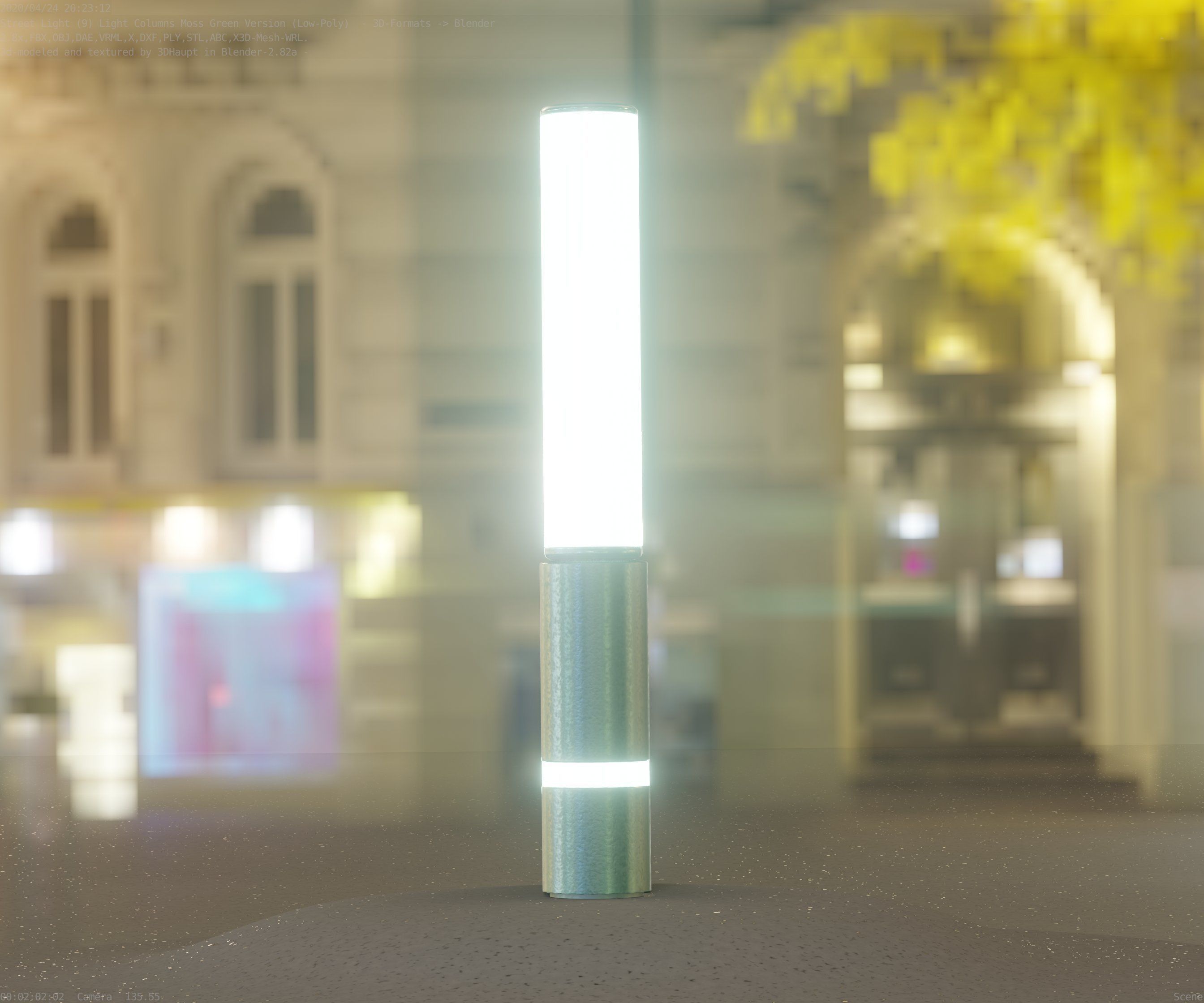 Low-Poly Moss Green Light Column 30 - Street Light Set-9 Low-poly 3D model_30