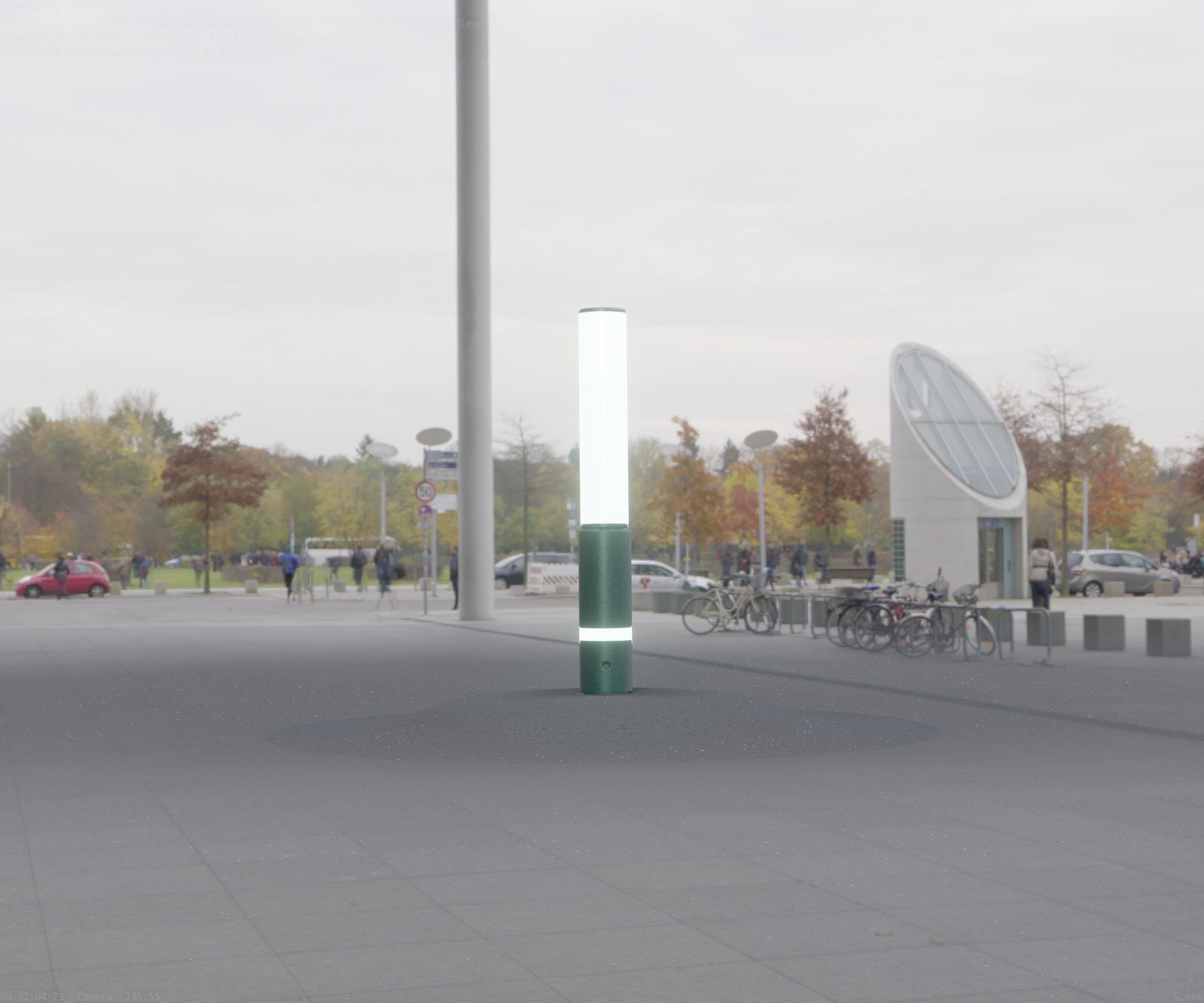 Low-Poly Moss Green Light Column 30 - Street Light Set-9 Low-poly 3D model_99