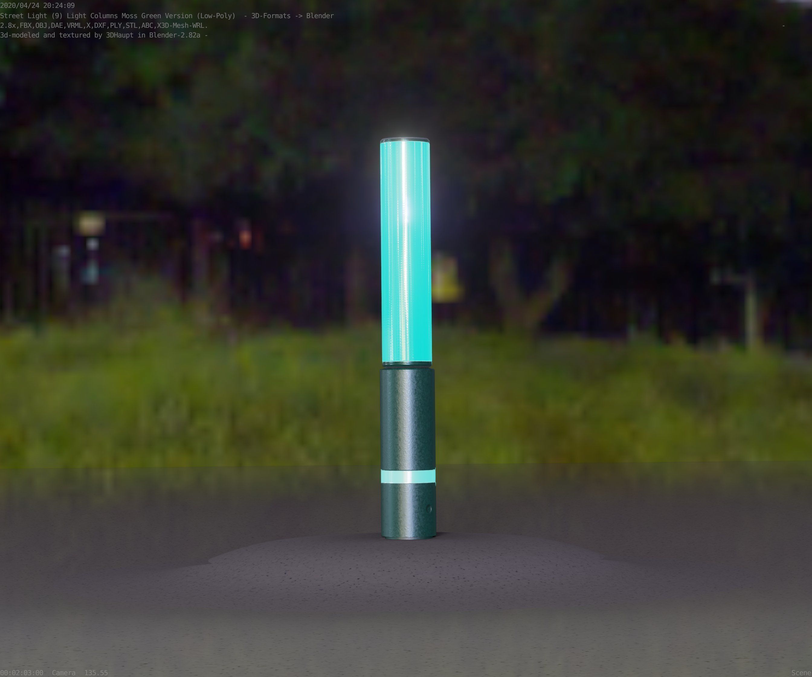 Low-Poly Moss Green Light Column 30 - Street Light Set-9 Low-poly 3D model_52
