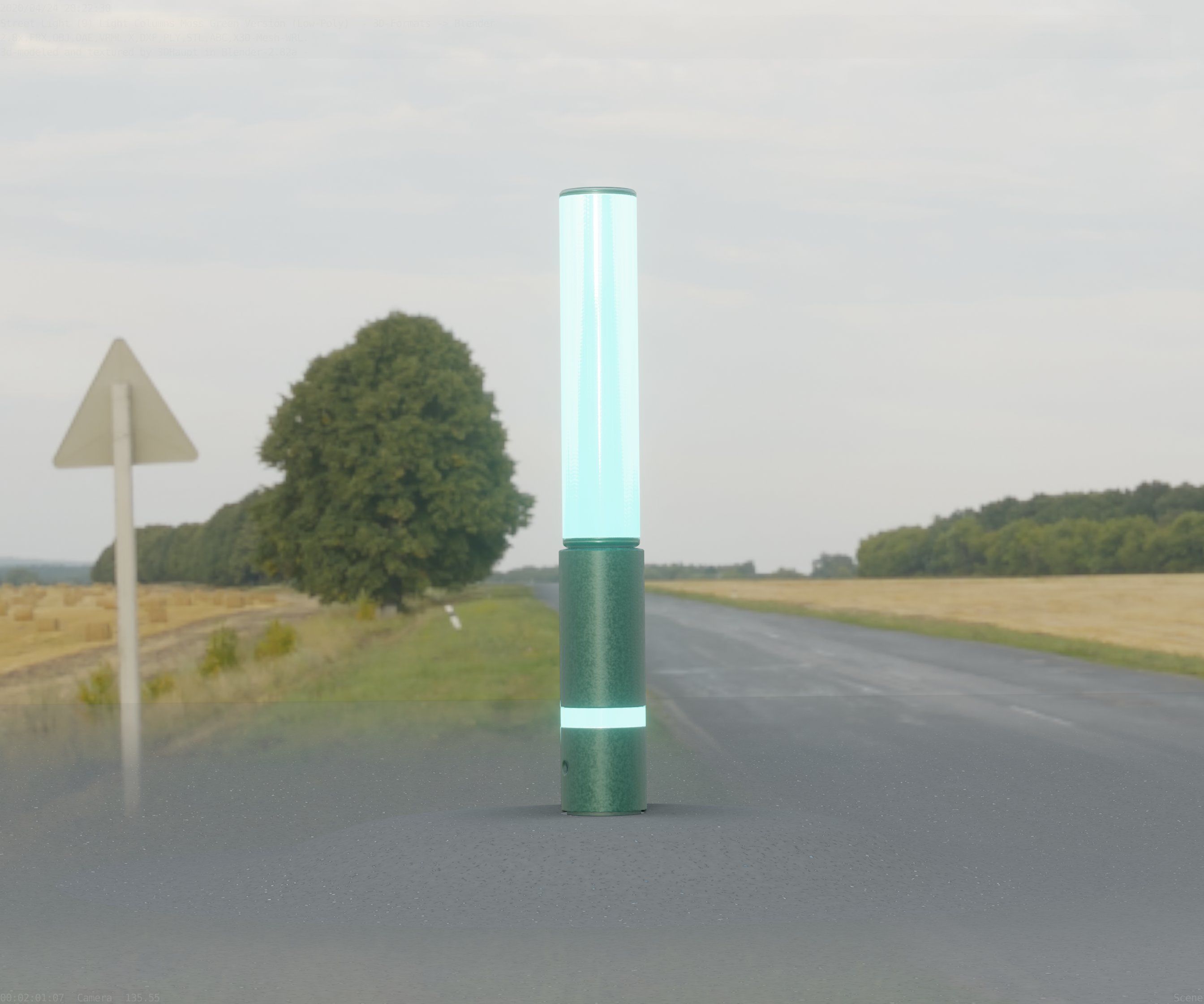 Low-Poly Moss Green Light Column 30 - Street Light Set-9 Low-poly 3D model_12