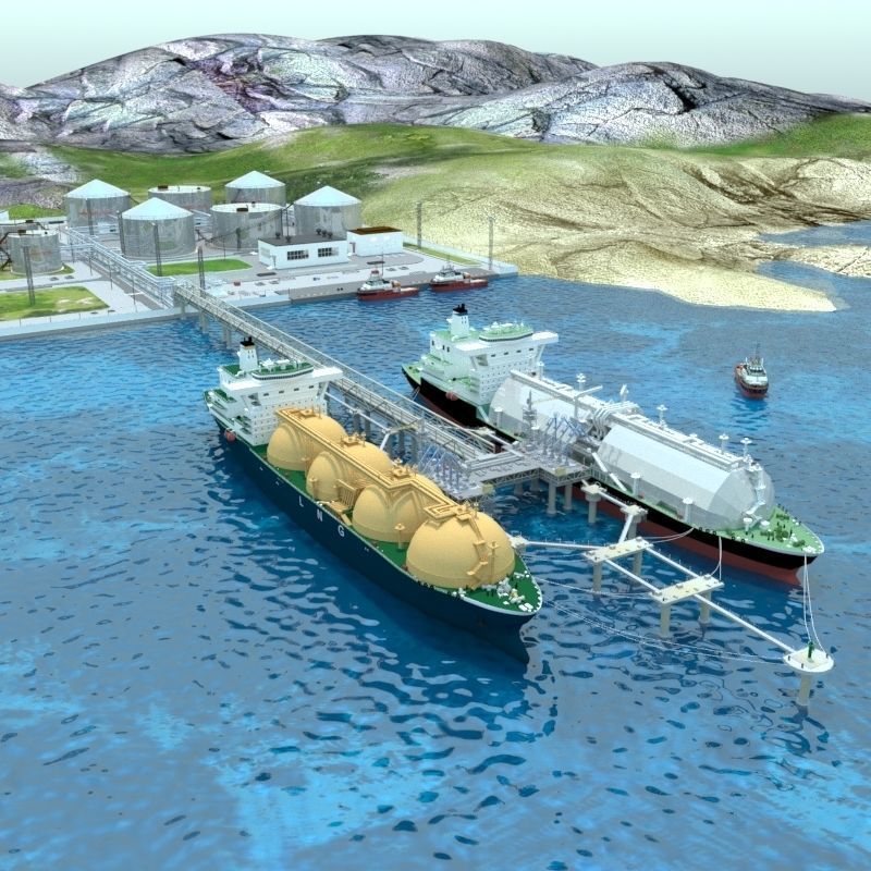 Seaport with two berths 3D model