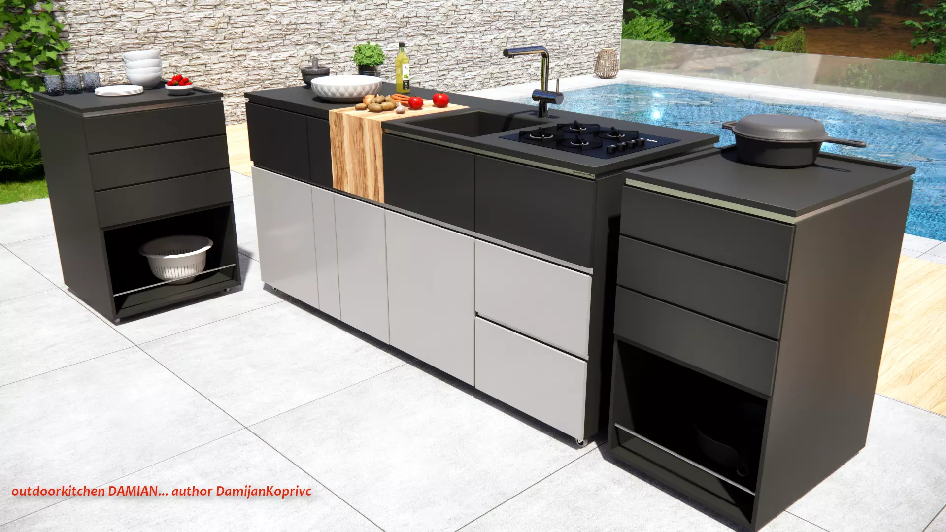 modern outdoor kitchen furniture 3dmodel Low-poly 3D model