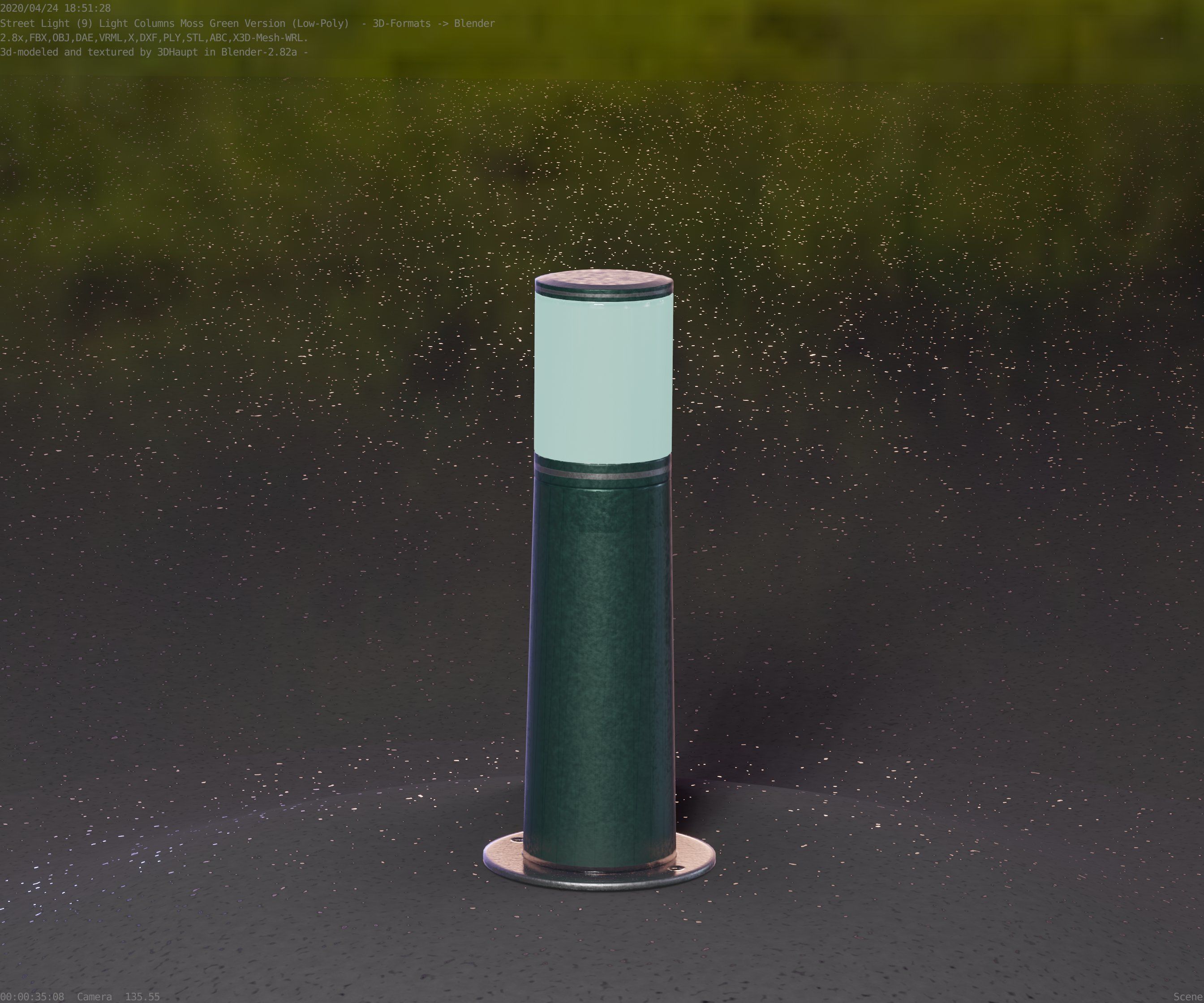 Low-Poly Moss Green Light Column 9 - Street Light Set-9 Low-poly 3D model_48