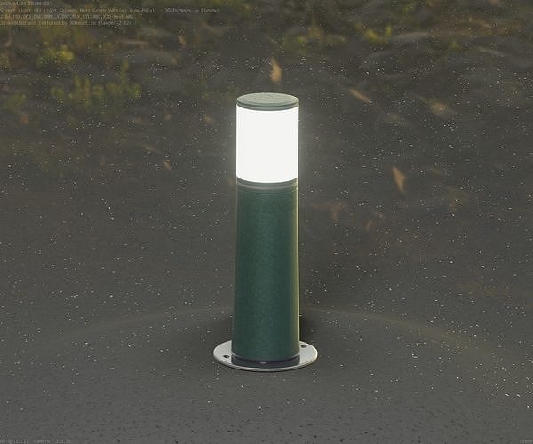 Low-Poly Moss Green Light Column 9 - Street Light Set-9 Low-poly 3D model