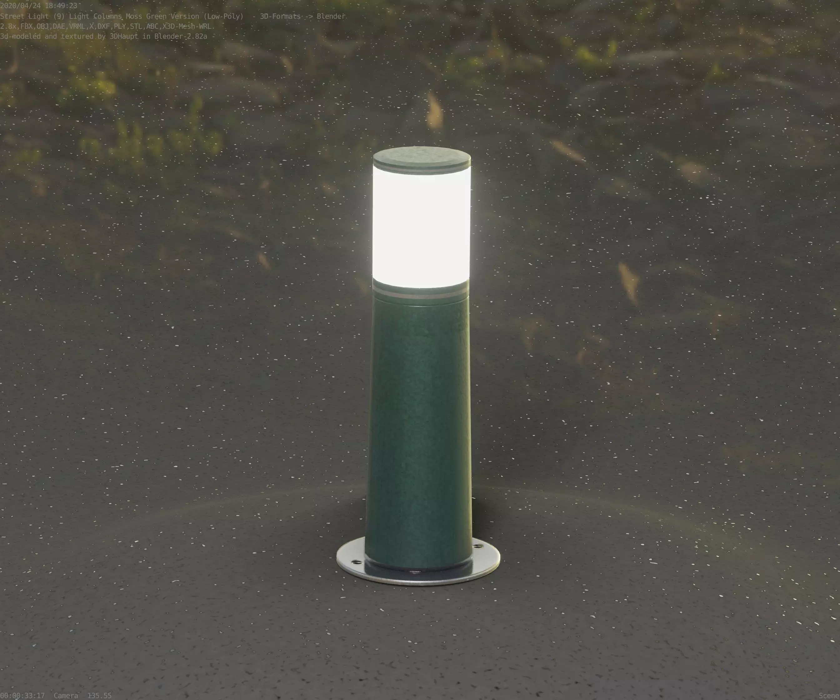 Low-Poly Moss Green Light Column 9 - Street Light Set-9 Low-poly 3D model_0