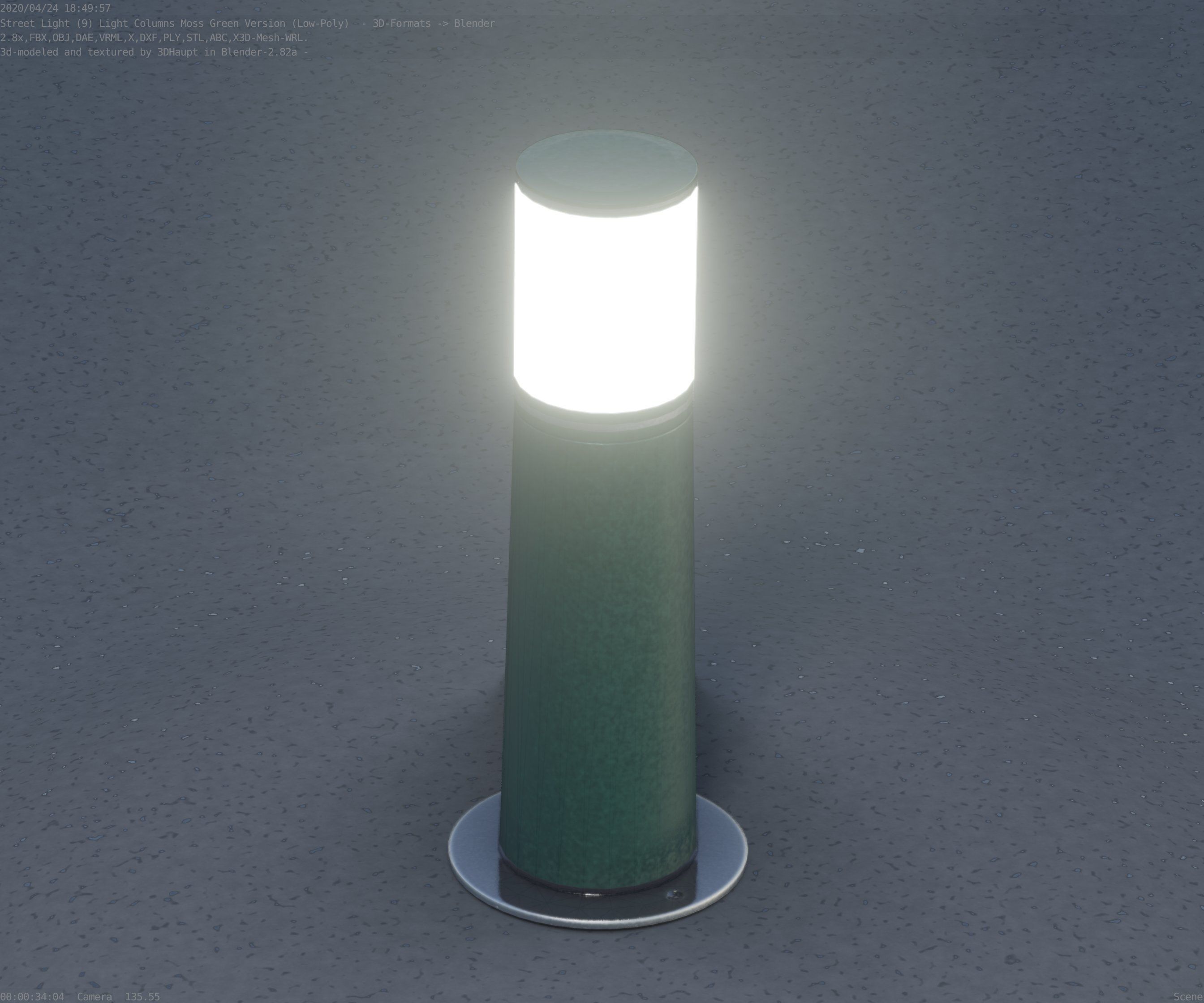 Low-Poly Moss Green Light Column 9 - Street Light Set-9 Low-poly 3D model_20