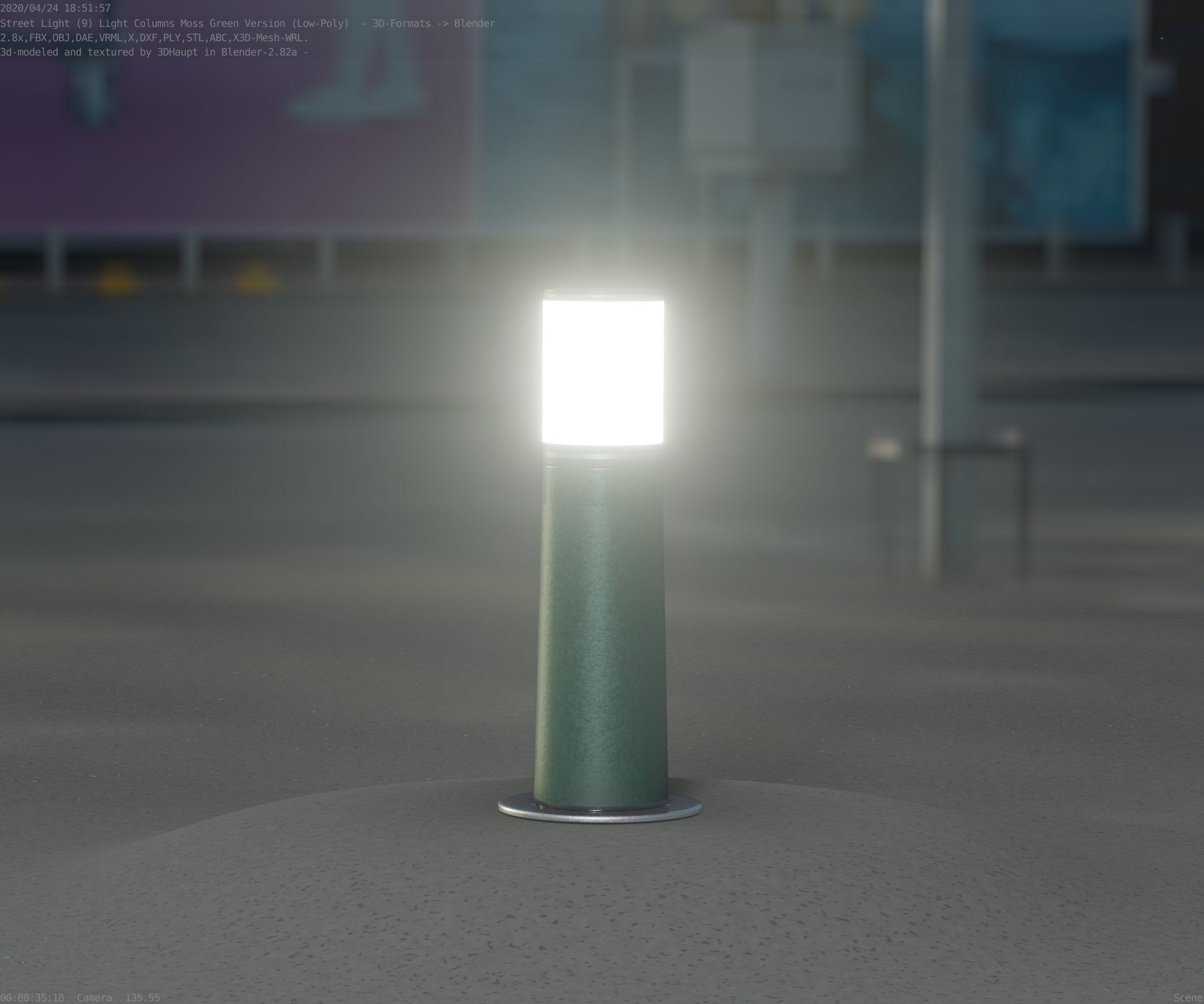 Low-Poly Moss Green Light Column 9 - Street Light Set-9 Low-poly 3D model_58