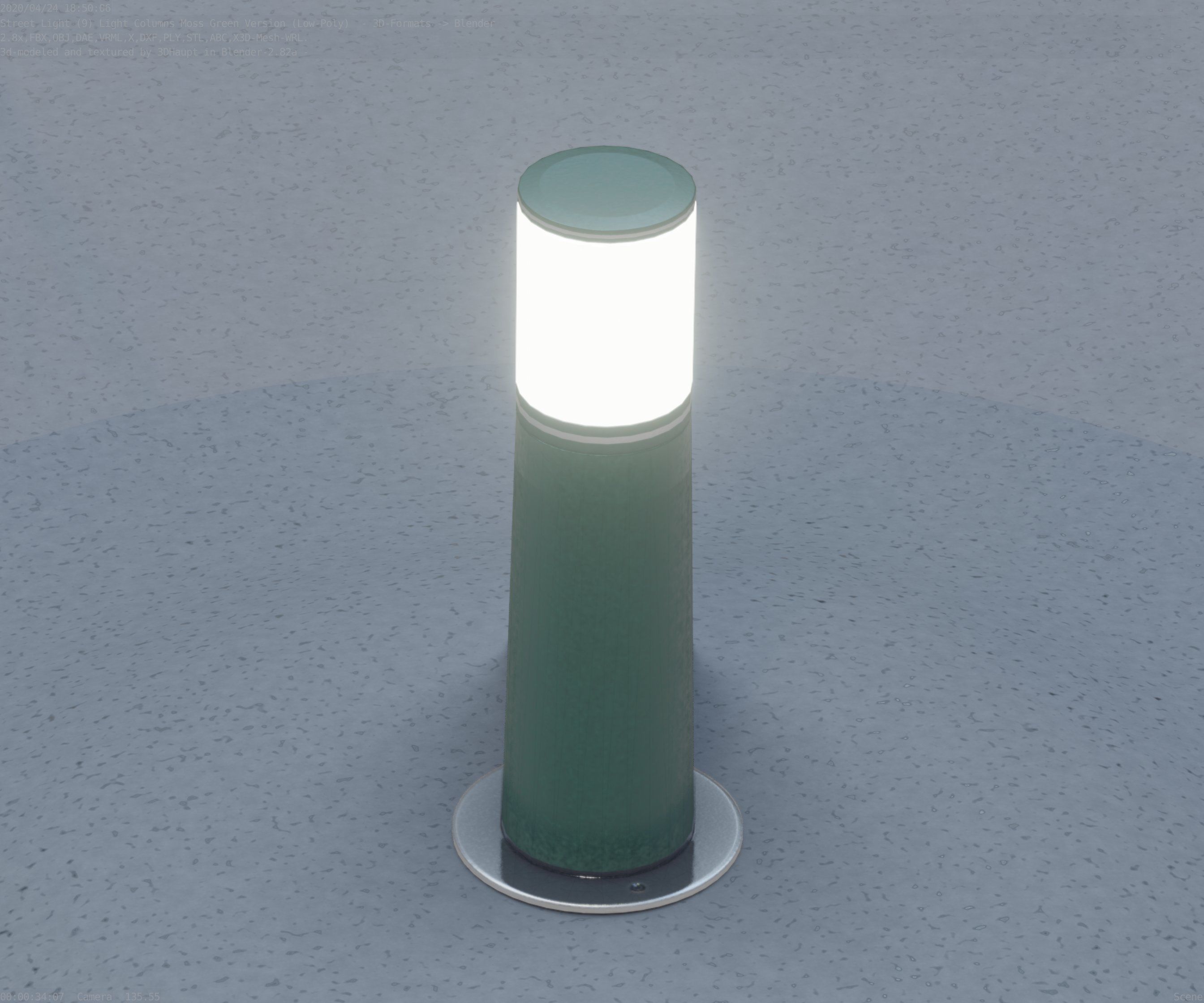 Low-Poly Moss Green Light Column 9 - Street Light Set-9 Low-poly 3D model_23