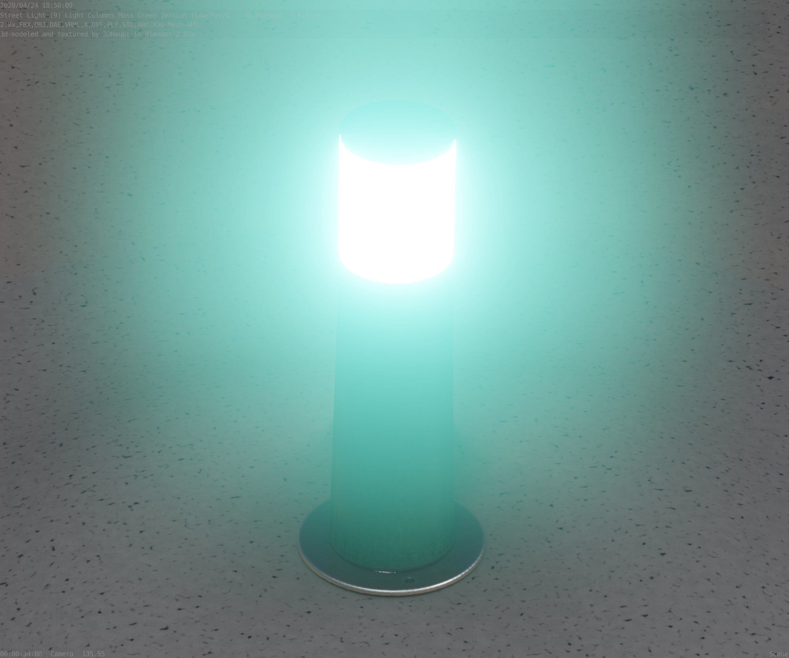 Low-Poly Moss Green Light Column 9 - Street Light Set-9 Low-poly 3D model_24