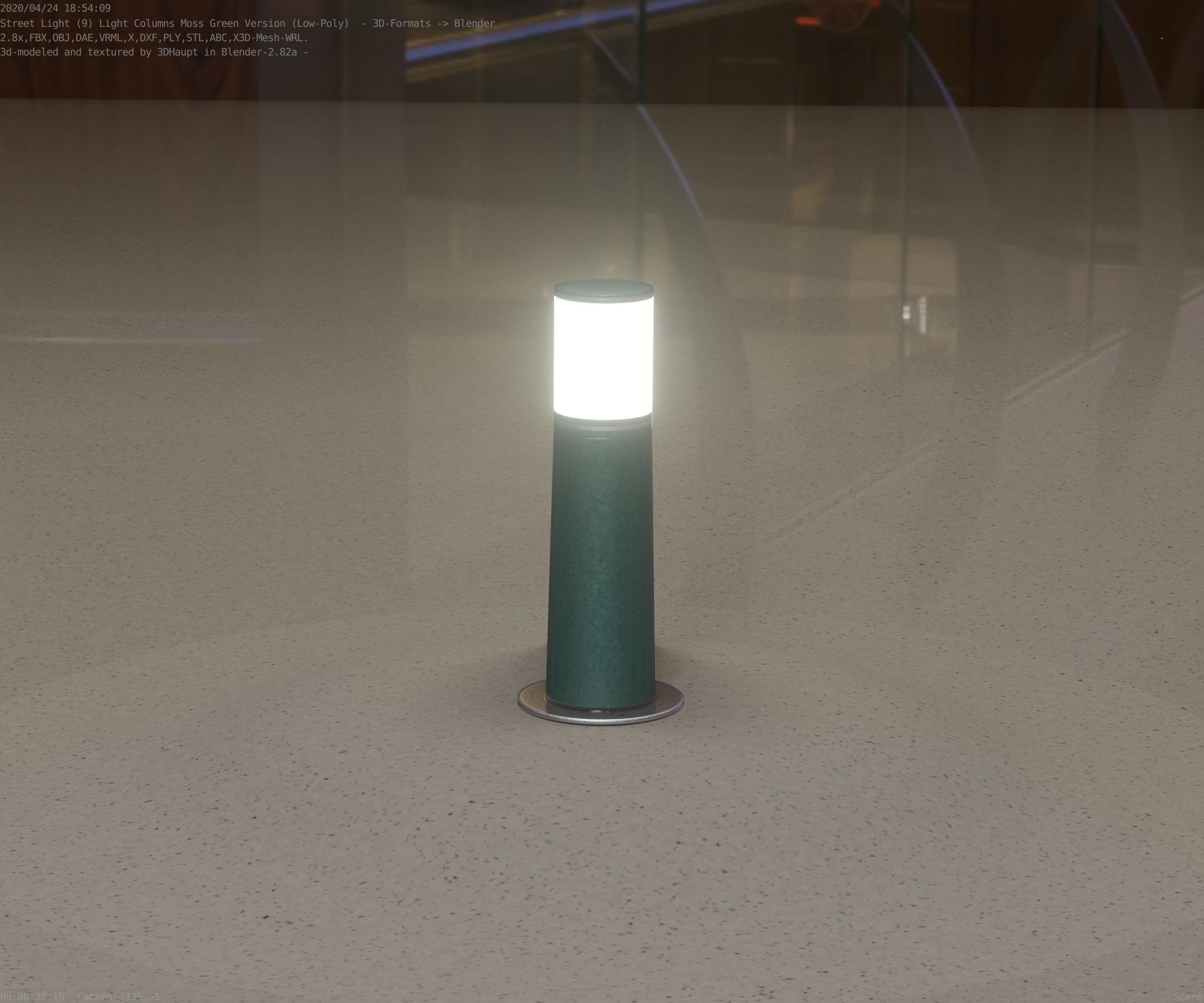 Low-Poly Moss Green Light Column 9 - Street Light Set-9 Low-poly 3D model_98