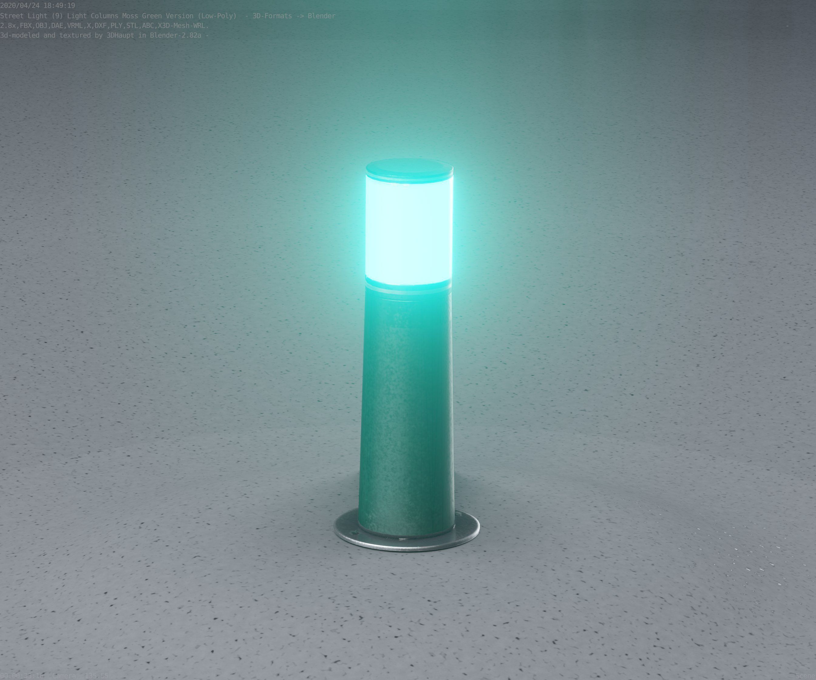 Low-Poly Moss Green Light Column 9 - Street Light Set-9 Low-poly 3D model_9