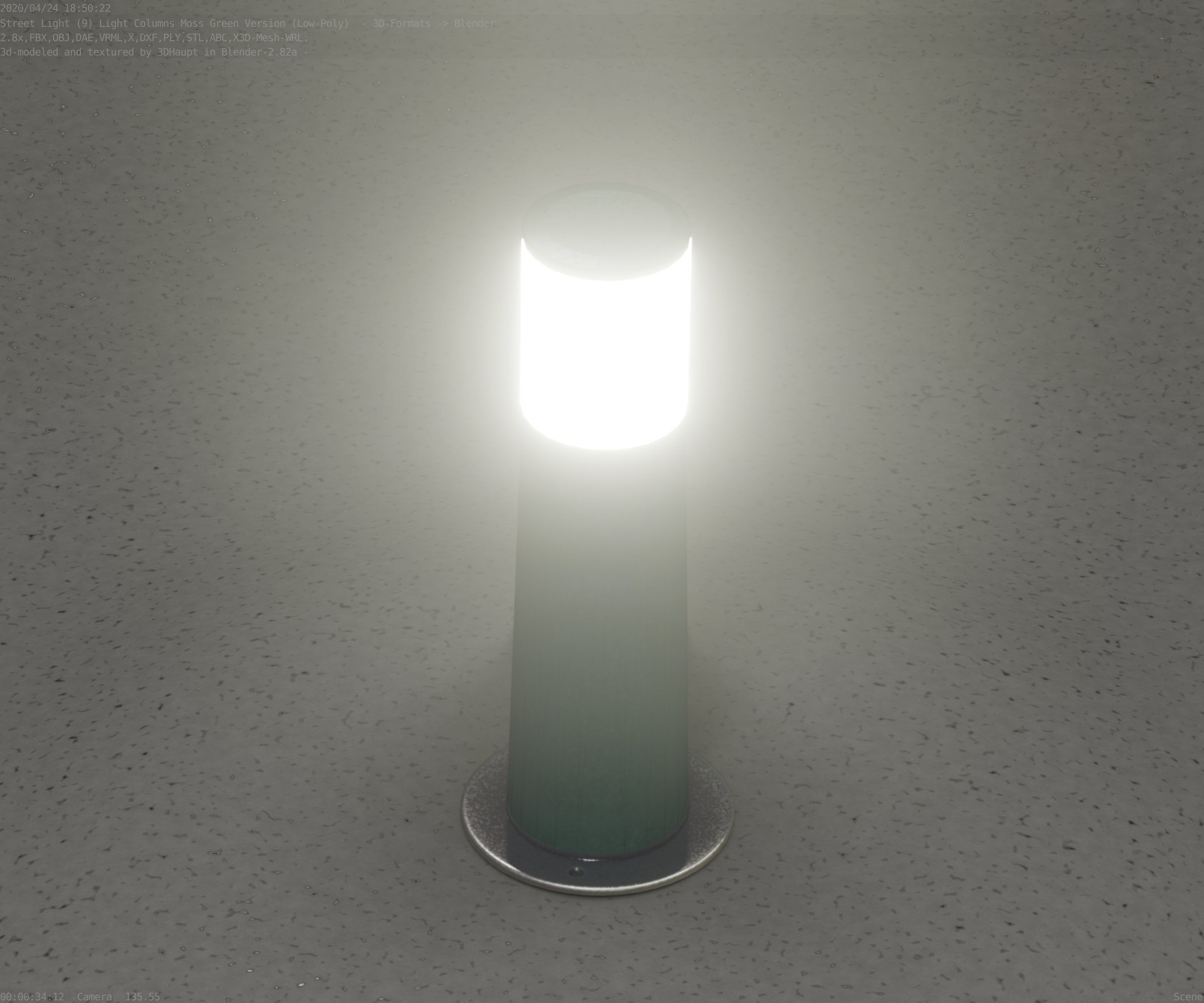 Low-Poly Moss Green Light Column 9 - Street Light Set-9 Low-poly 3D model_28