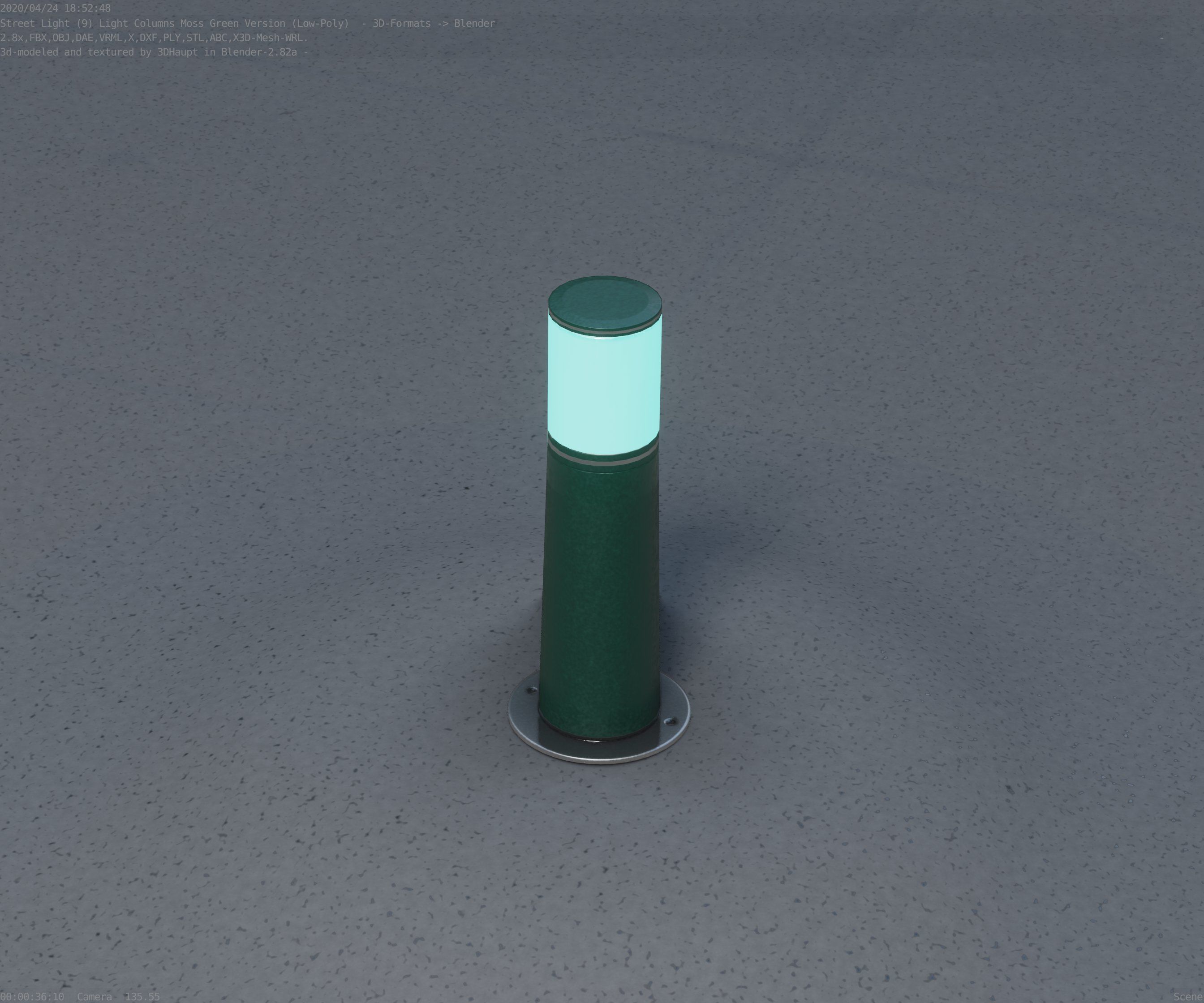 Low-Poly Moss Green Light Column 9 - Street Light Set-9 Low-poly 3D model_74