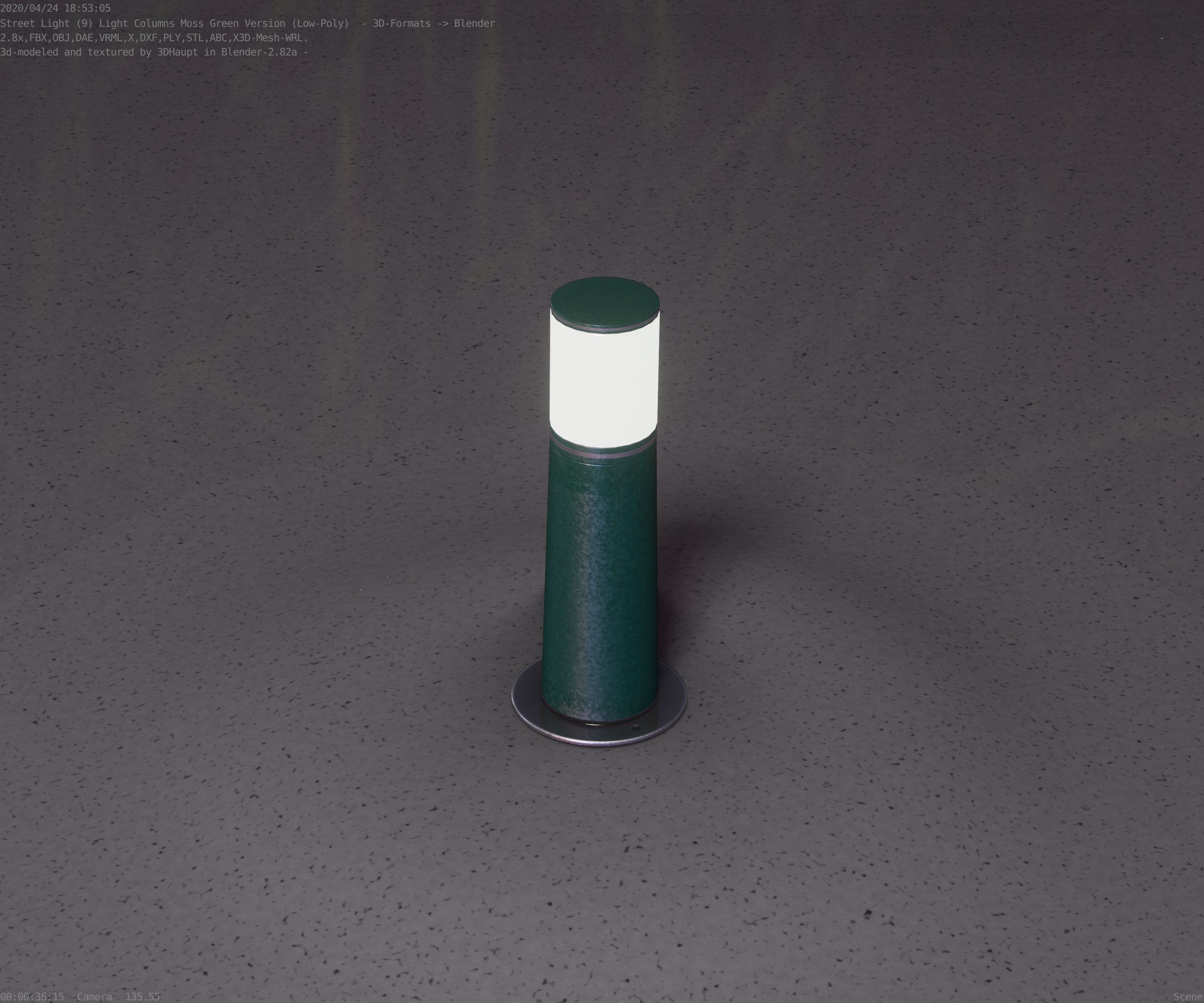 Low-Poly Moss Green Light Column 9 - Street Light Set-9 Low-poly 3D model_79
