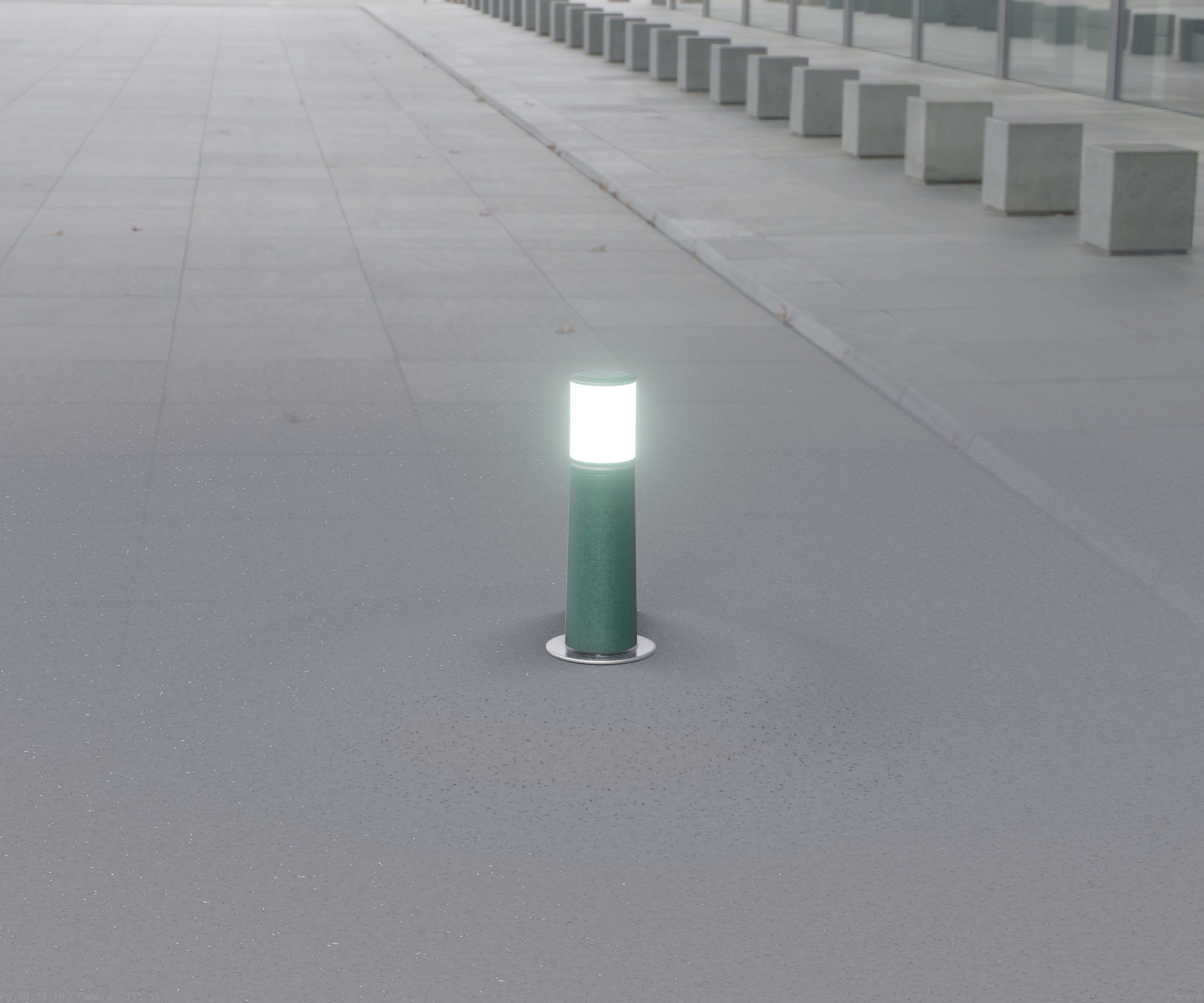 Low-Poly Moss Green Light Column 9 - Street Light Set-9 Low-poly 3D model_4