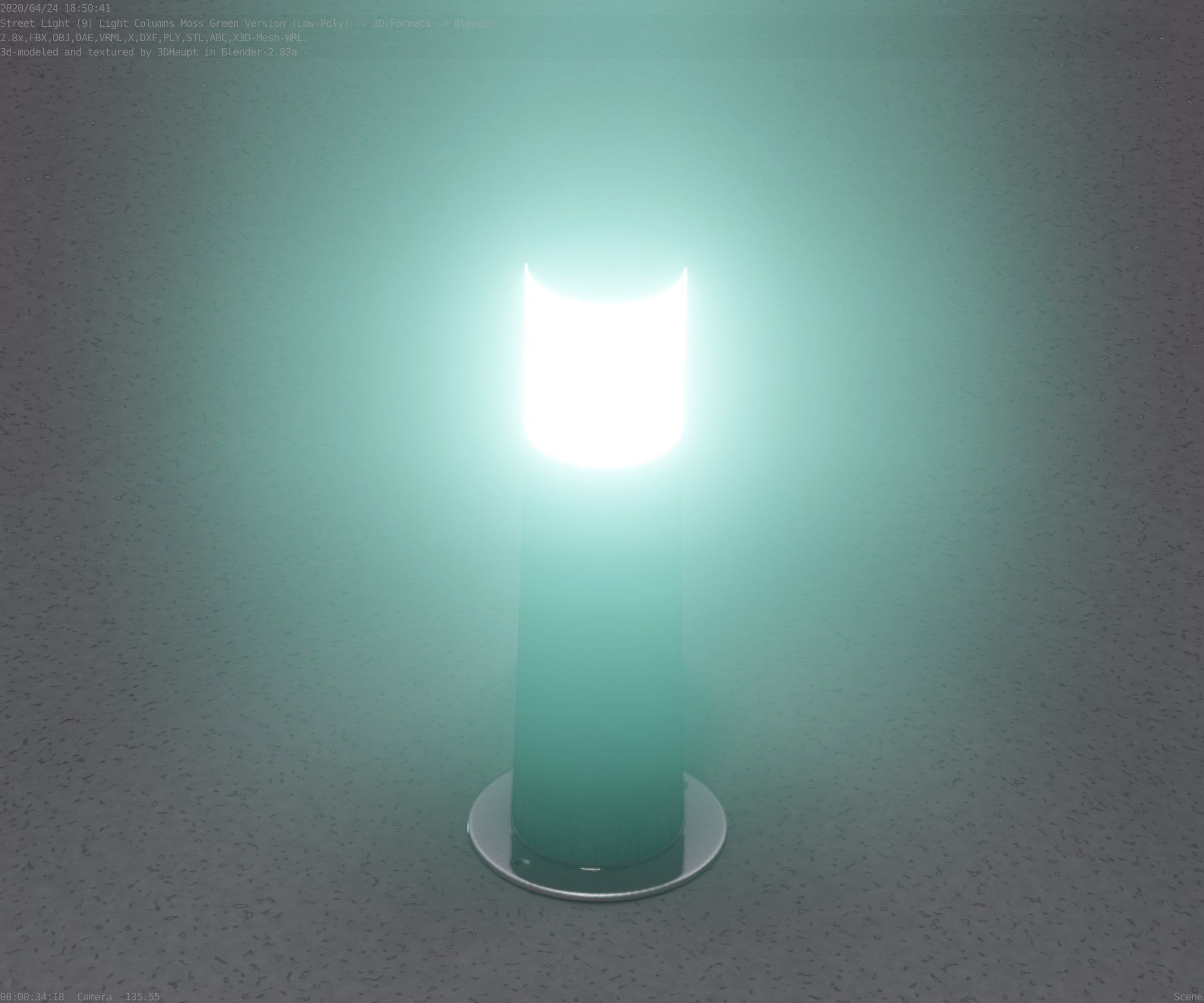 Low-Poly Moss Green Light Column 9 - Street Light Set-9 Low-poly 3D model_34