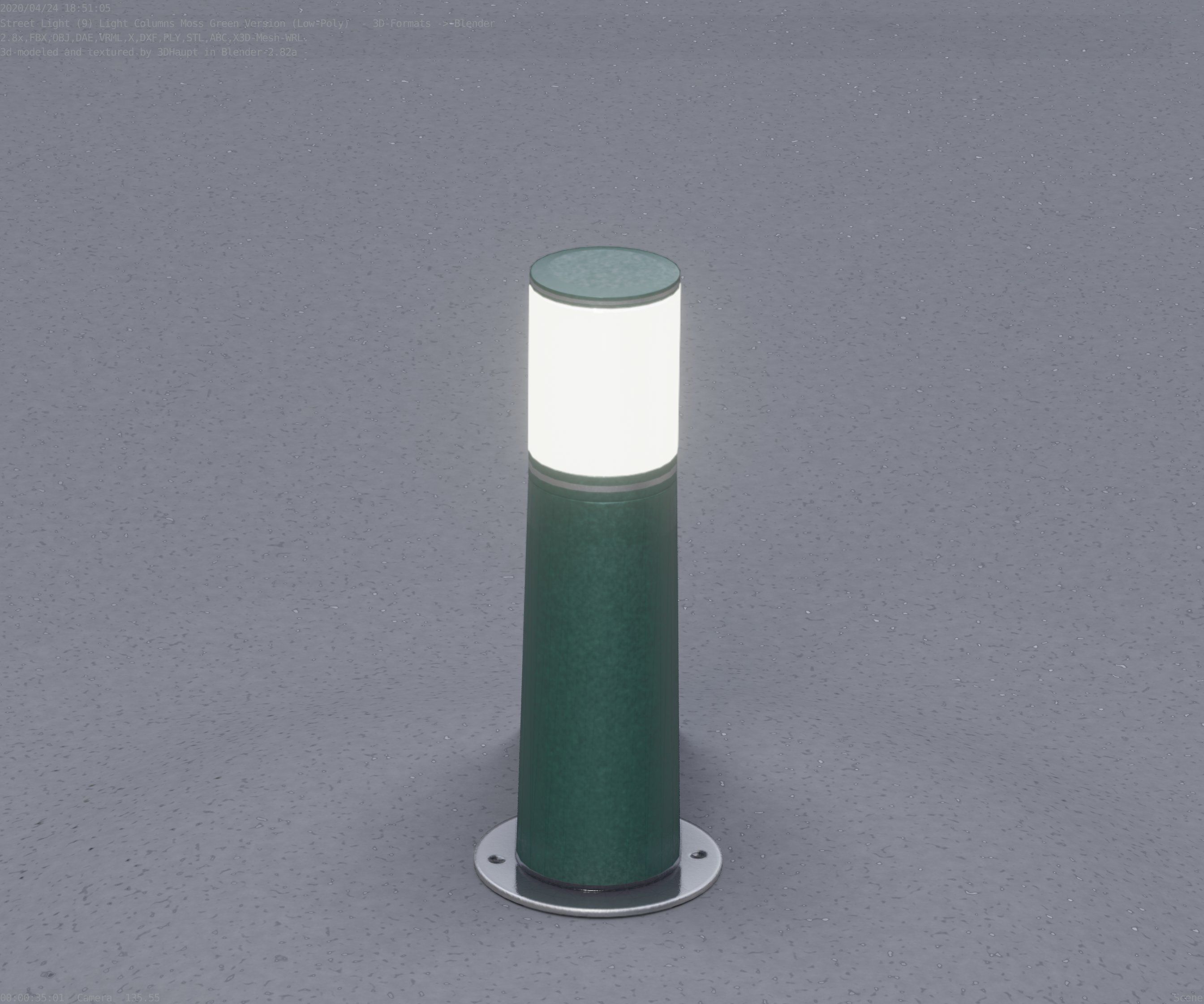 Low-Poly Moss Green Light Column 9 - Street Light Set-9 Low-poly 3D model_41