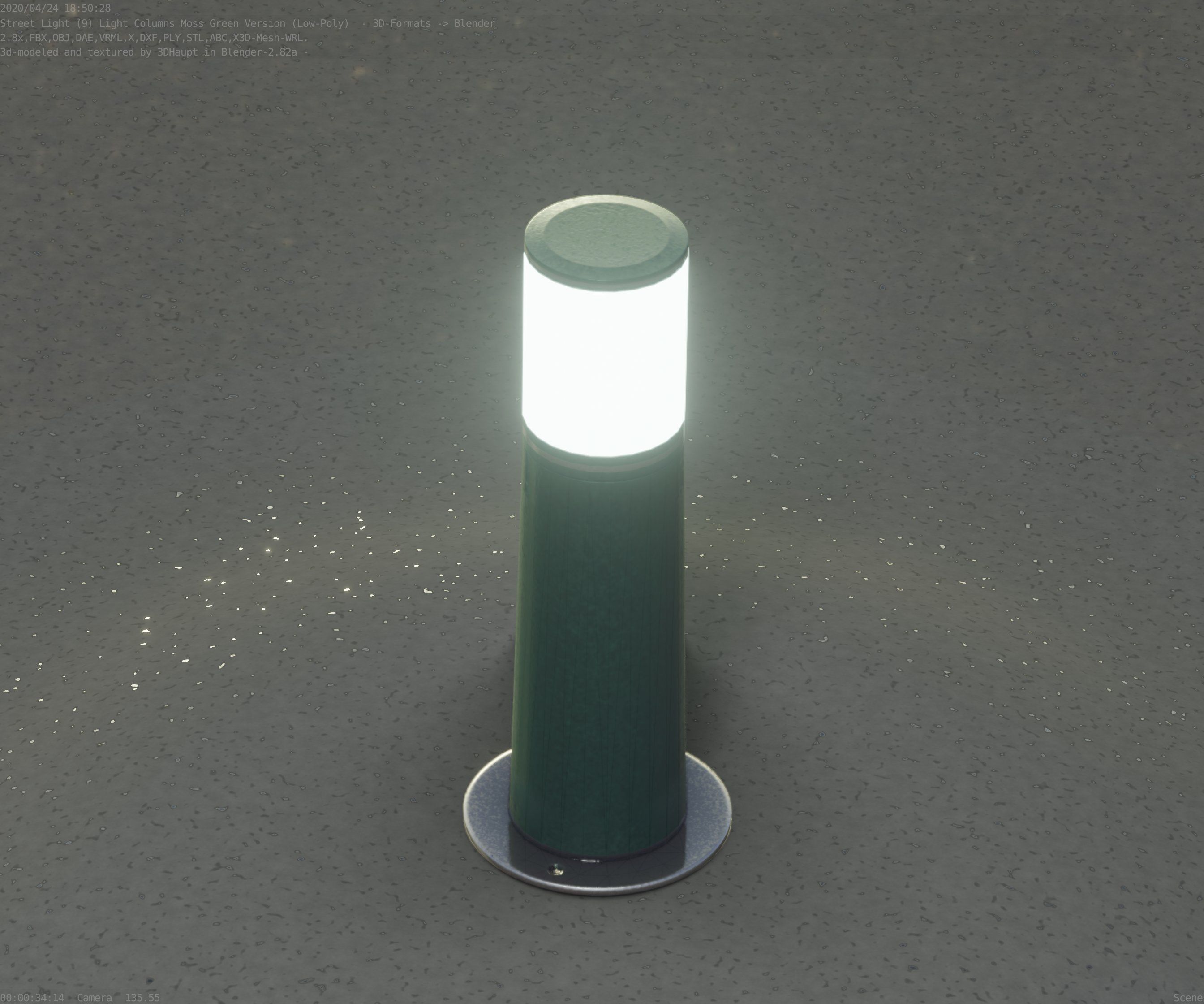 Low-Poly Moss Green Light Column 9 - Street Light Set-9 Low-poly 3D model_30