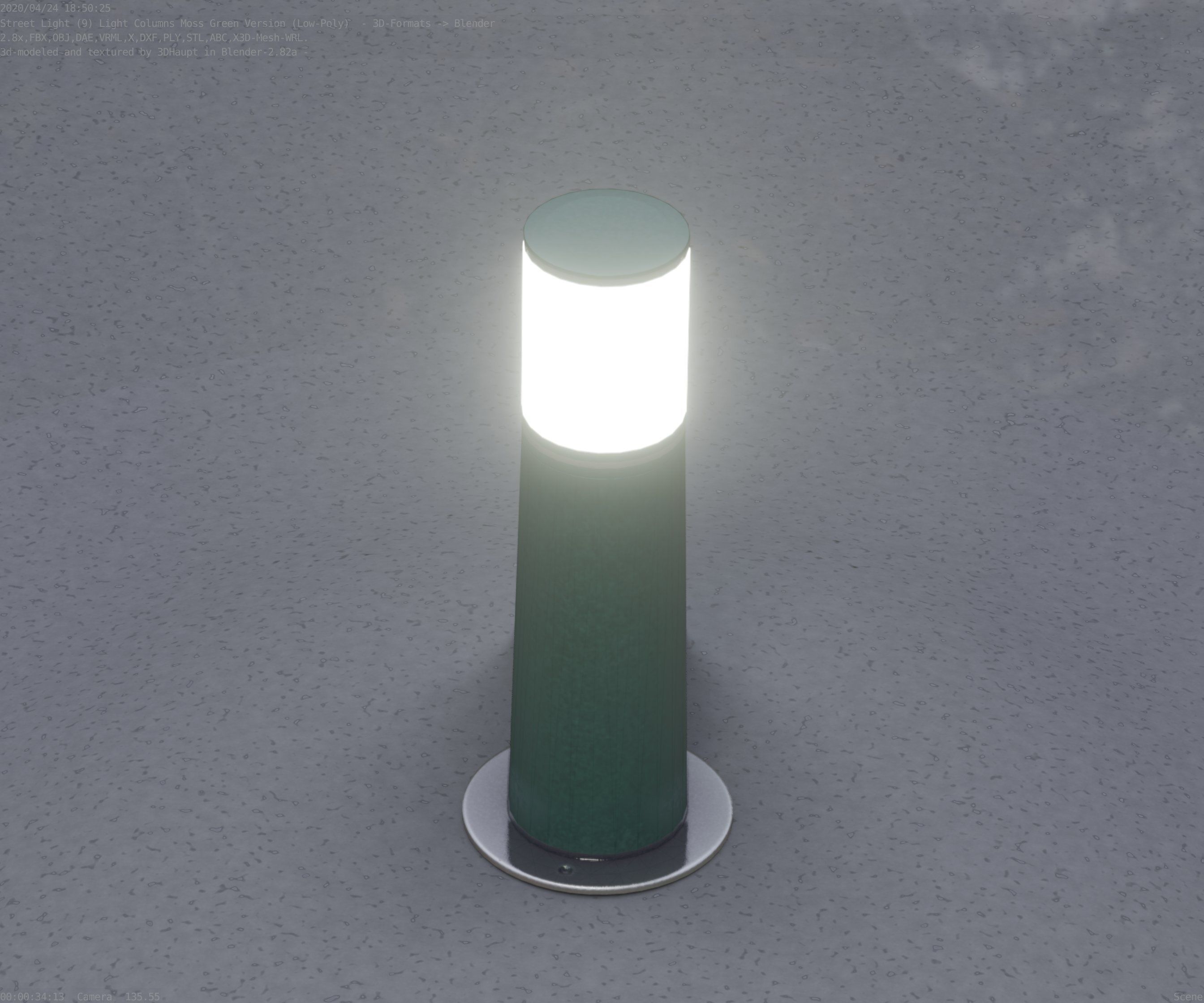 Low-Poly Moss Green Light Column 9 - Street Light Set-9 Low-poly 3D model_29