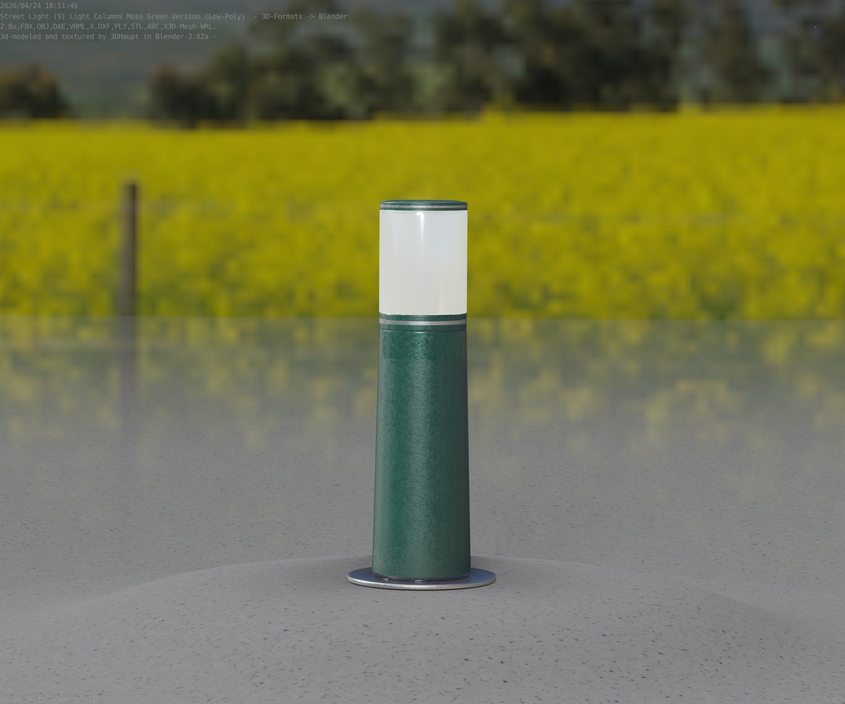 Low-Poly Moss Green Light Column 9 - Street Light Set-9 Low-poly 3D model_55
