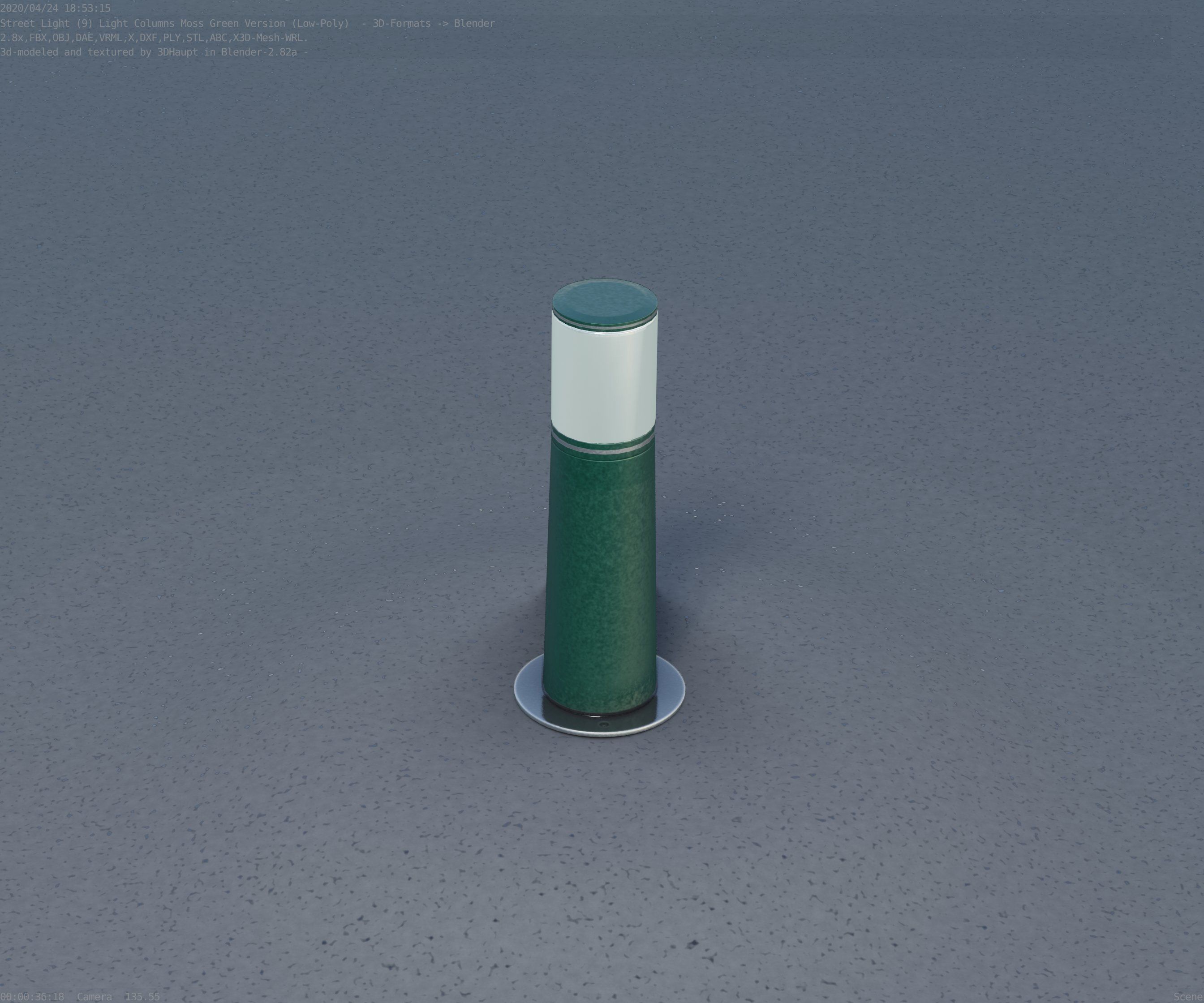 Low-Poly Moss Green Light Column 9 - Street Light Set-9 Low-poly 3D model_82