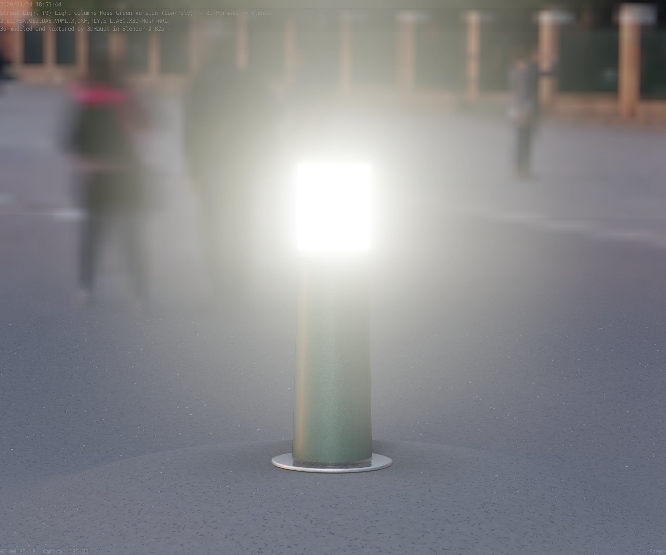 Low-Poly Moss Green Light Column 9 - Street Light Set-9 Low-poly 3D model_53