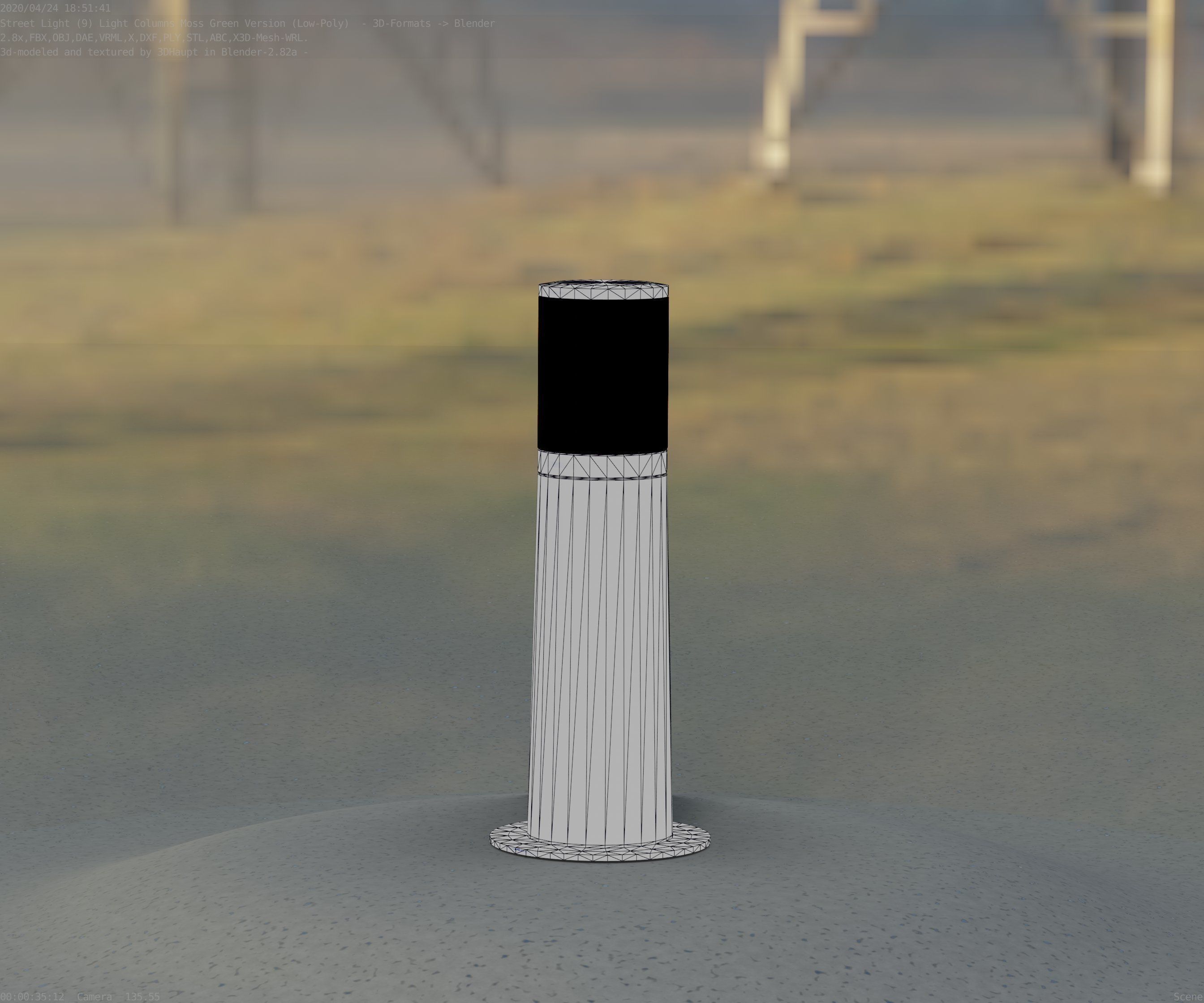 Low-Poly Moss Green Light Column 9 - Street Light Set-9 Low-poly 3D model_52