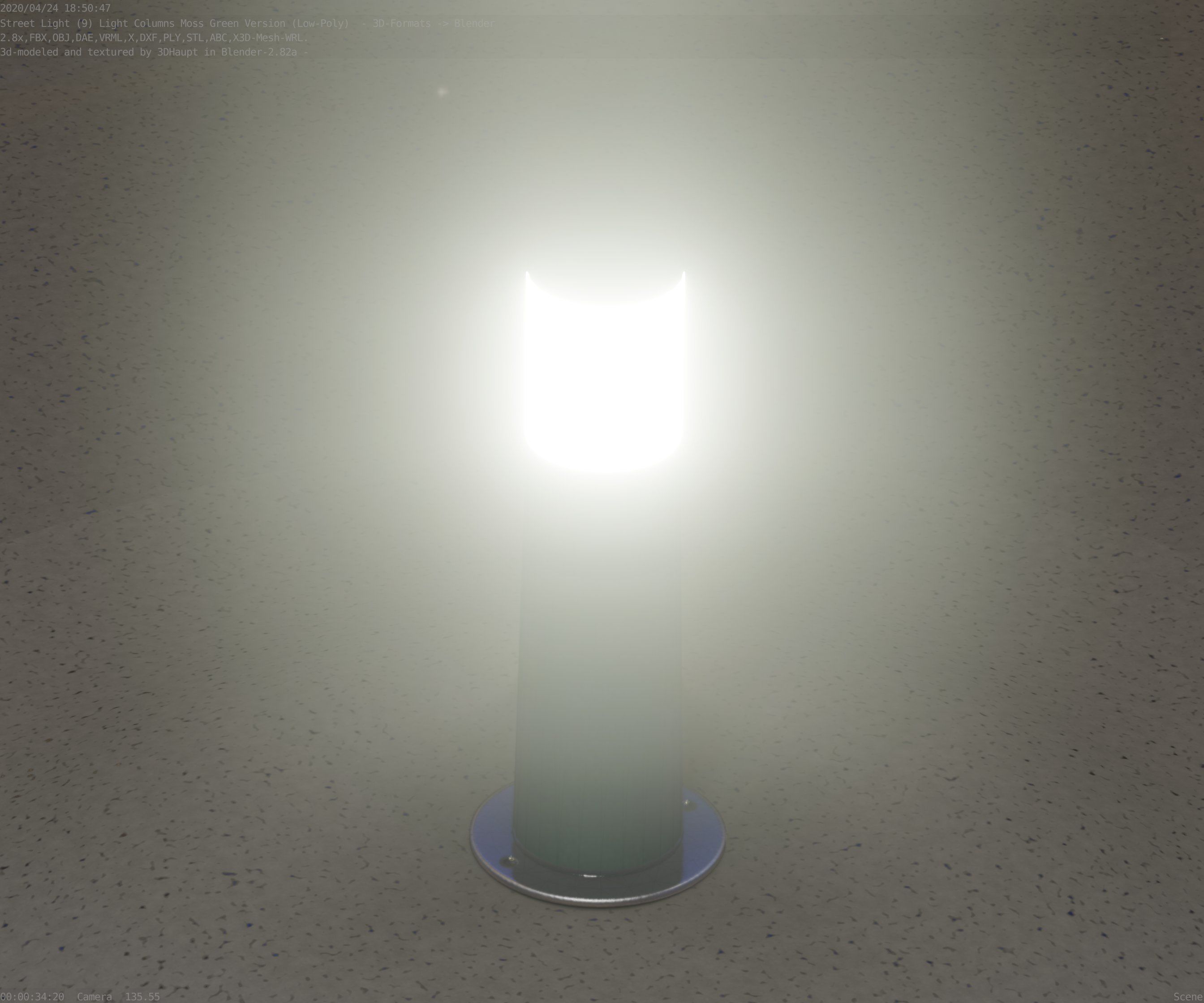 Low-Poly Moss Green Light Column 9 - Street Light Set-9 Low-poly 3D model_36
