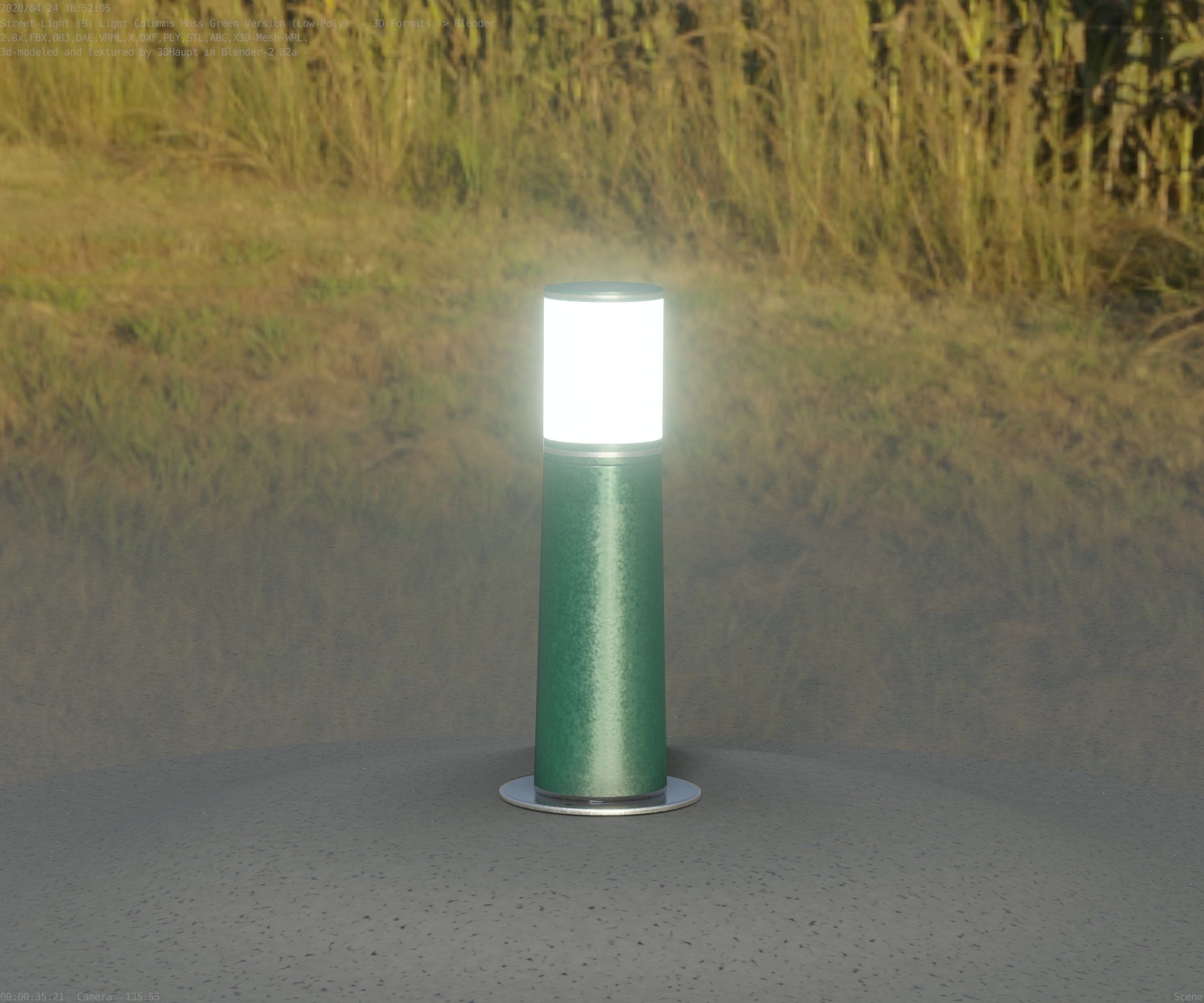 Low-Poly Moss Green Light Column 9 - Street Light Set-9 Low-poly 3D model_61