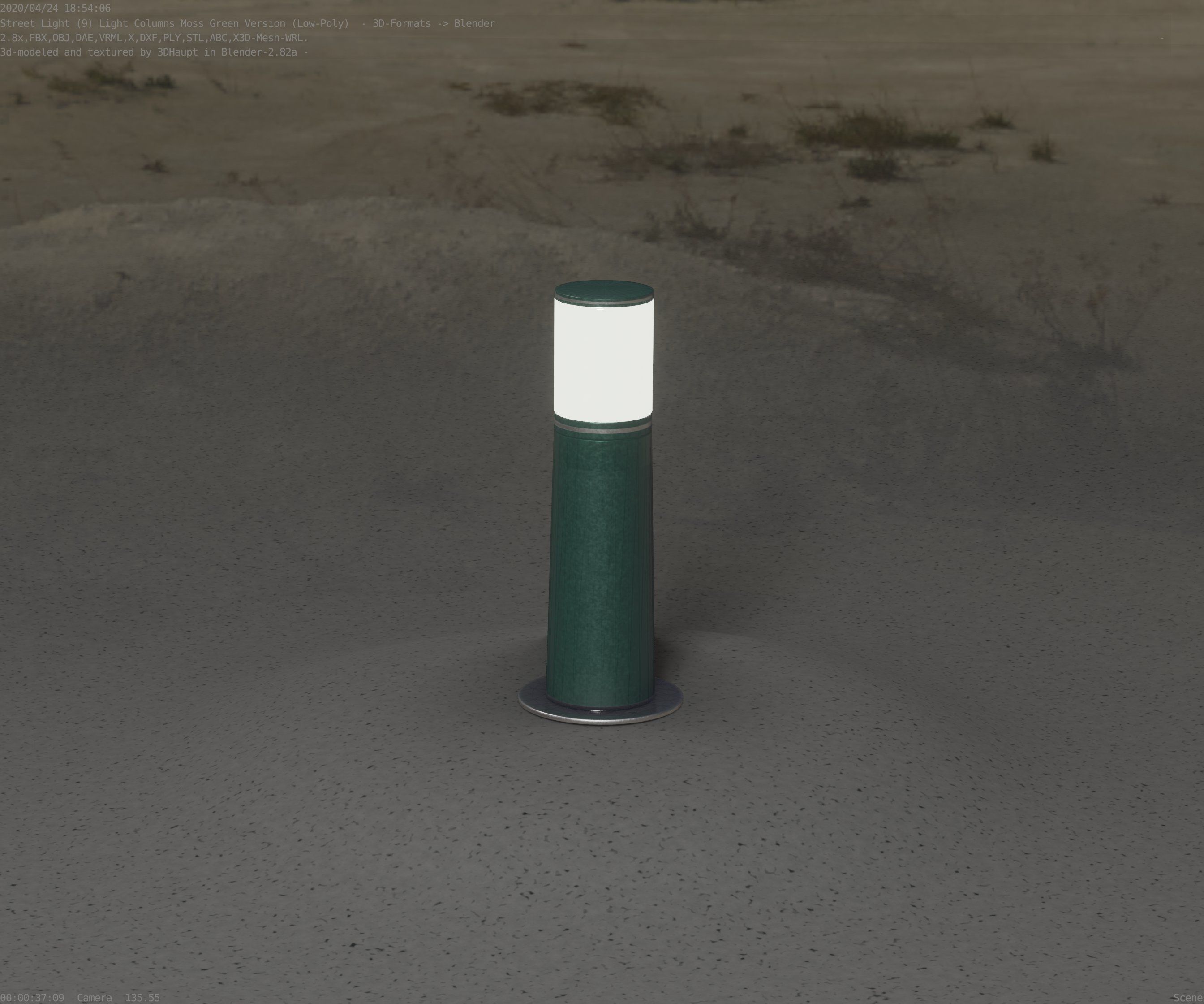 Low-Poly Moss Green Light Column 9 - Street Light Set-9 Low-poly 3D model_97