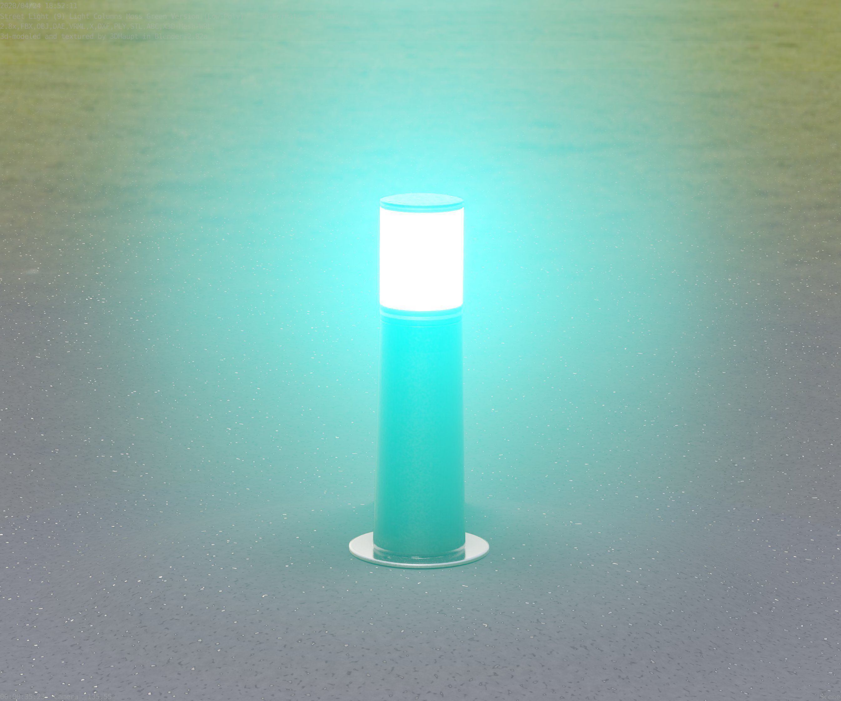 Low-Poly Moss Green Light Column 9 - Street Light Set-9 Low-poly 3D model_63