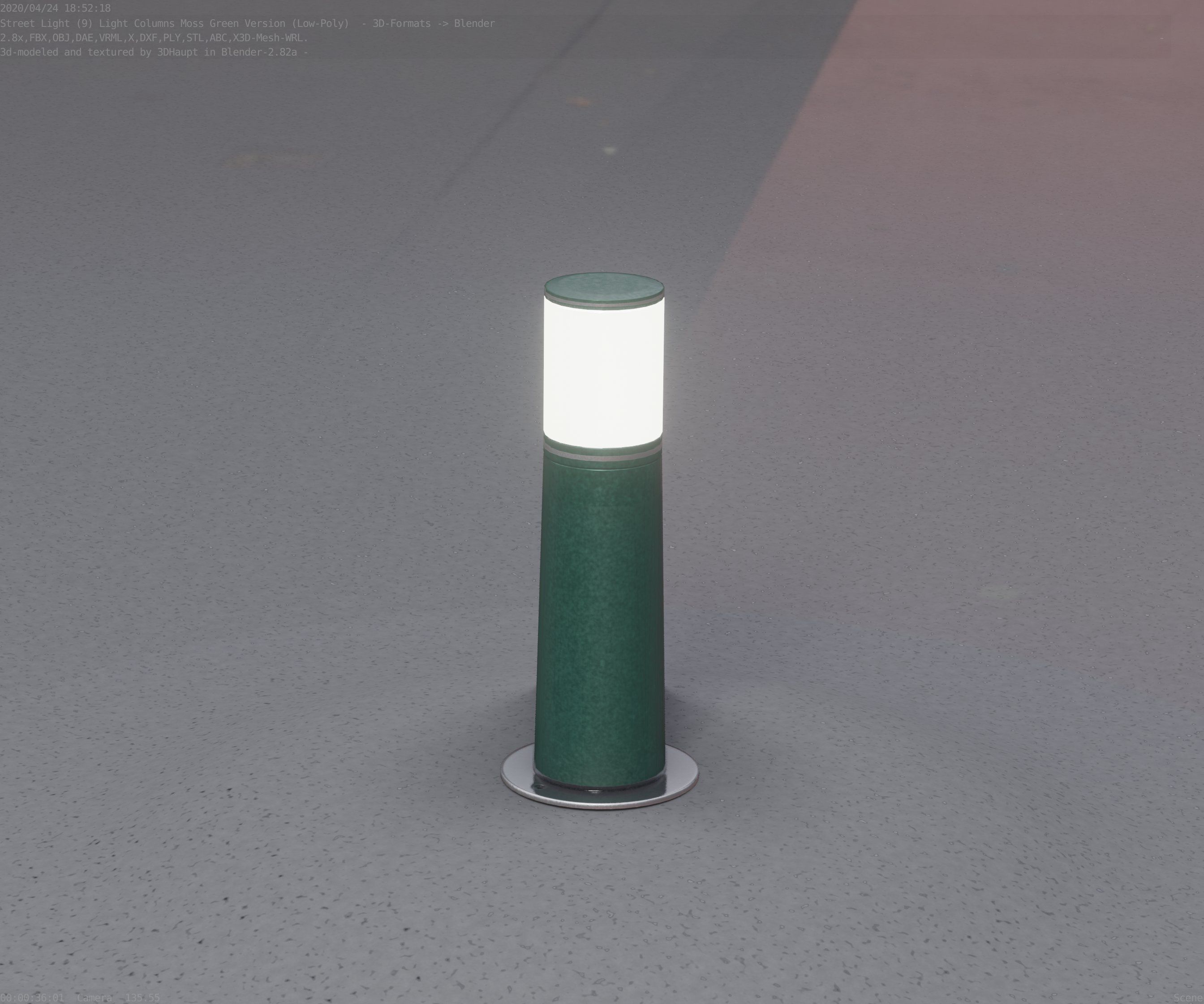 Low-Poly Moss Green Light Column 9 - Street Light Set-9 Low-poly 3D model_65