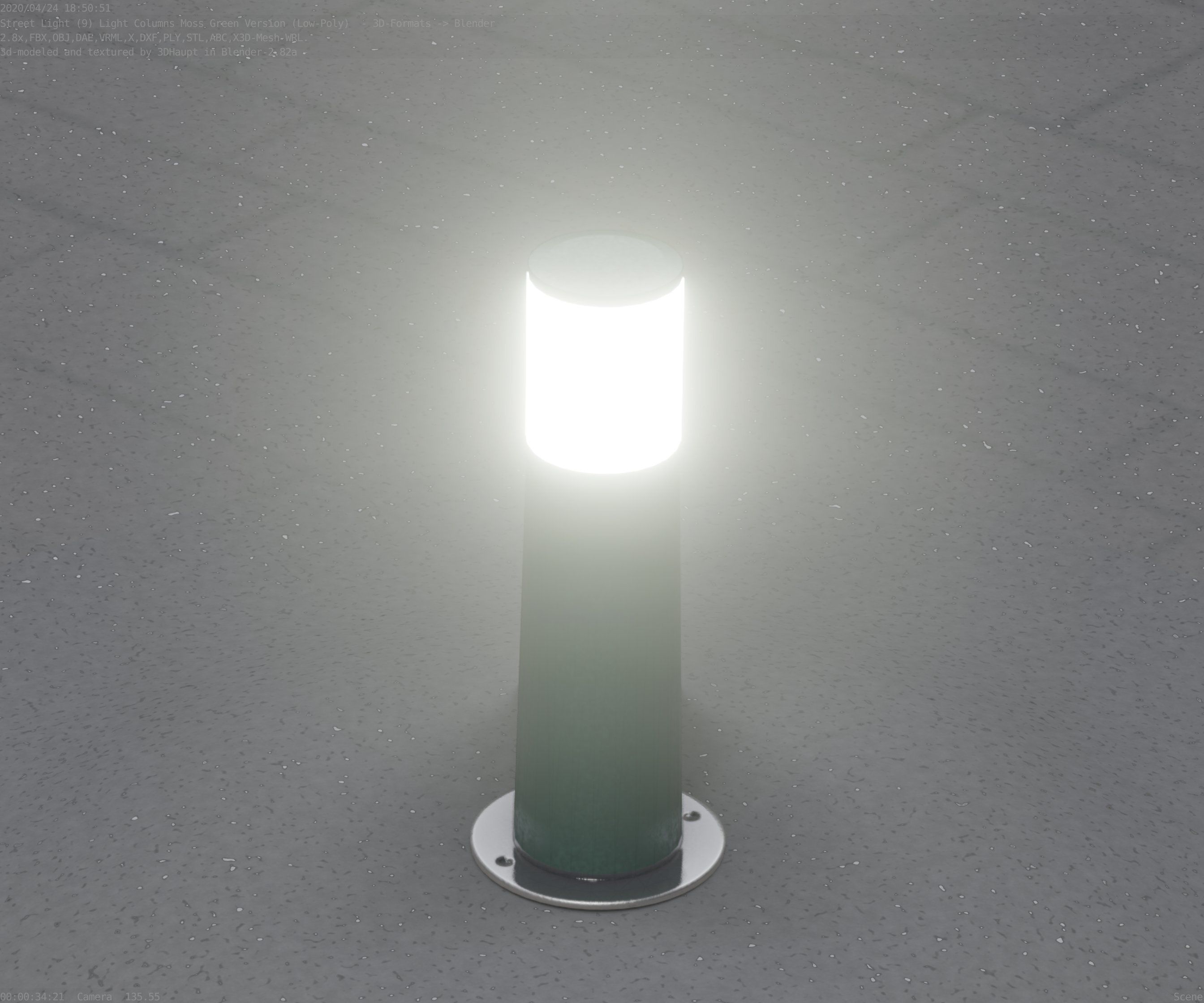 Low-Poly Moss Green Light Column 9 - Street Light Set-9 Low-poly 3D model_37