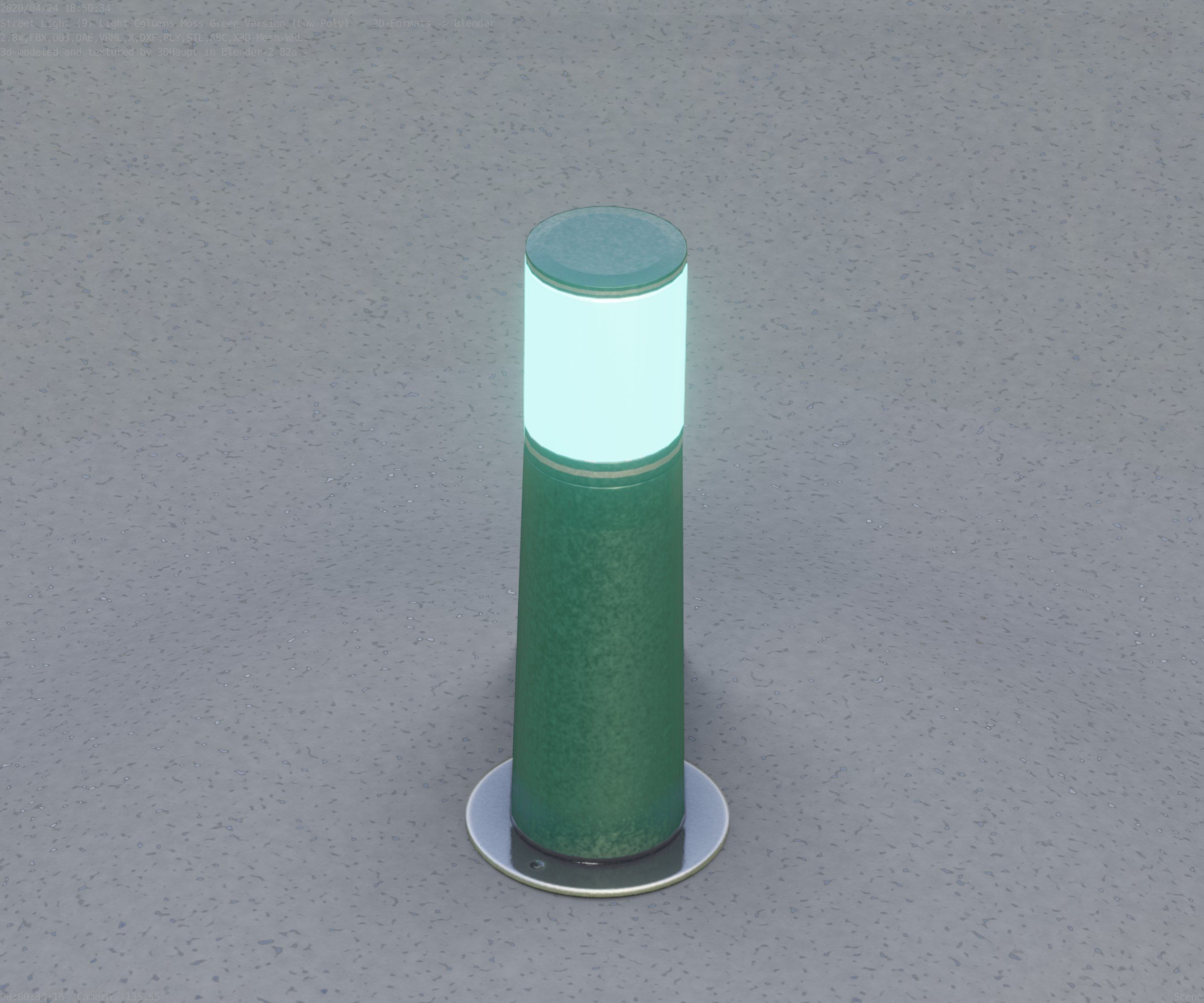 Low-Poly Moss Green Light Column 9 - Street Light Set-9 Low-poly 3D model_32