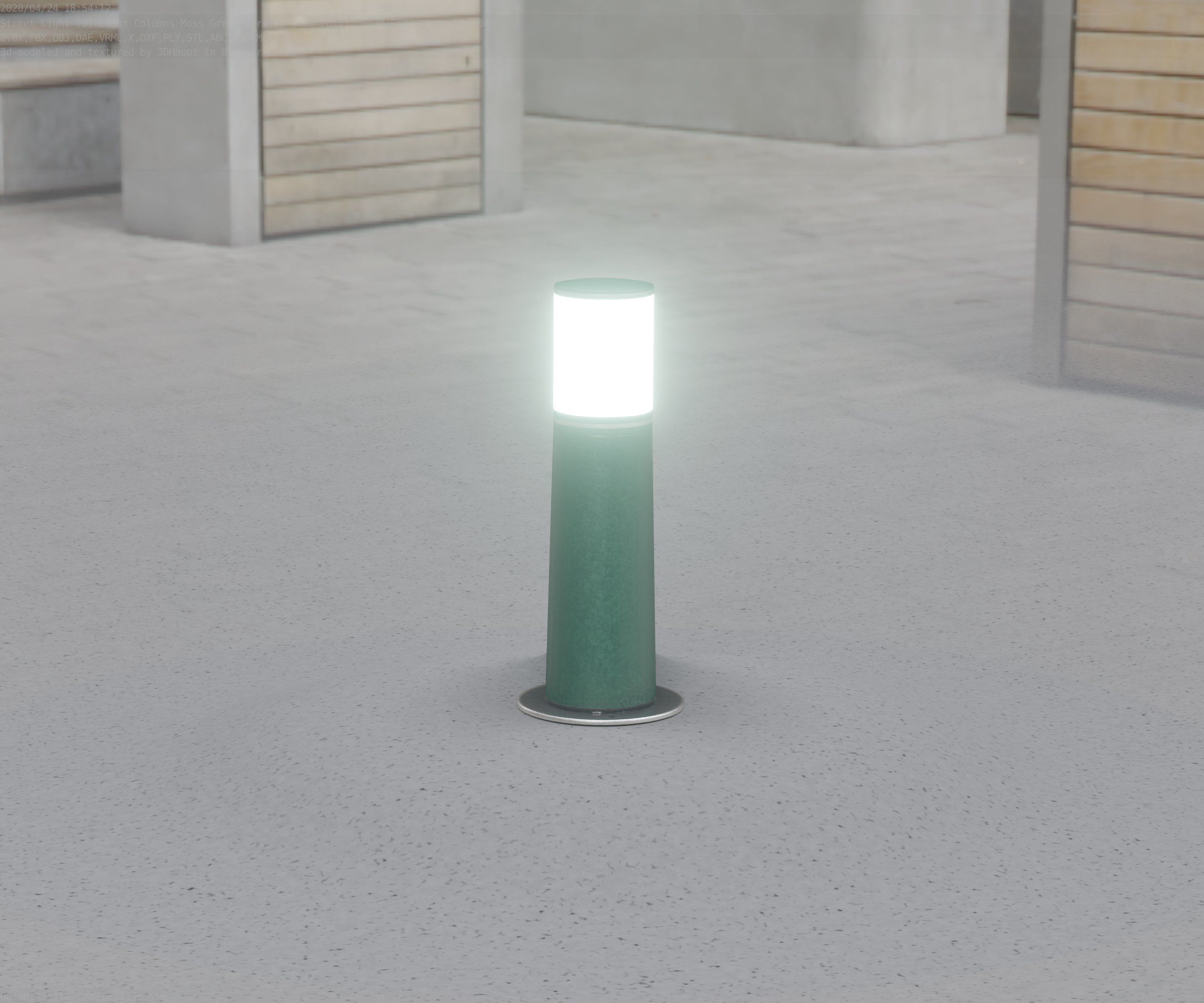 Low-Poly Moss Green Light Column 9 - Street Light Set-9 Low-poly 3D model_99