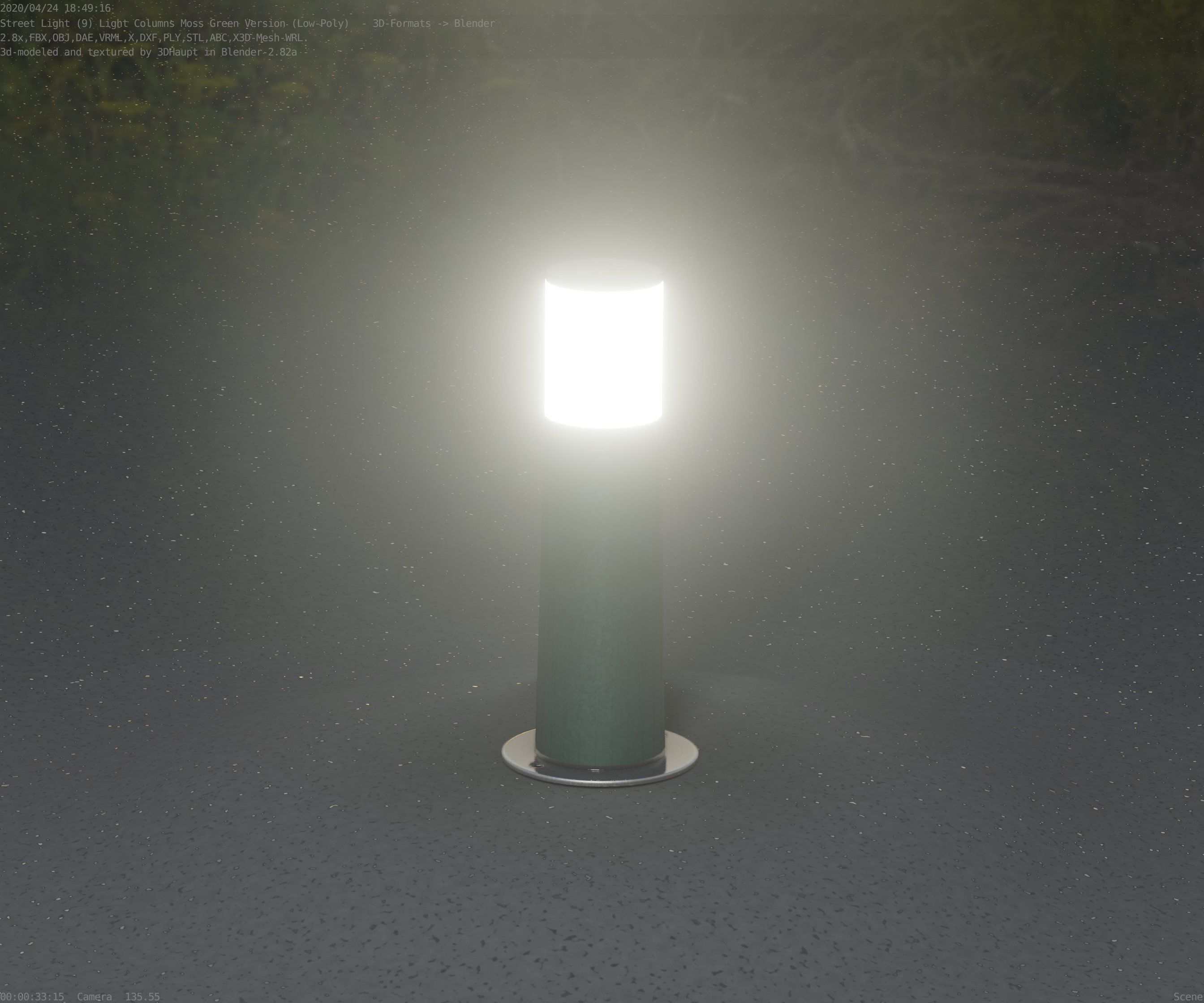 Low-Poly Moss Green Light Column 9 - Street Light Set-9 Low-poly 3D model_8