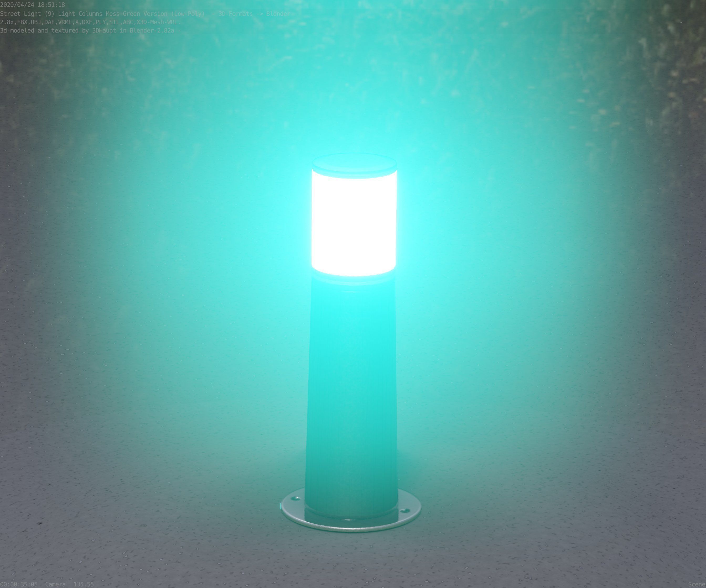 Low-Poly Moss Green Light Column 9 - Street Light Set-9 Low-poly 3D model_45
