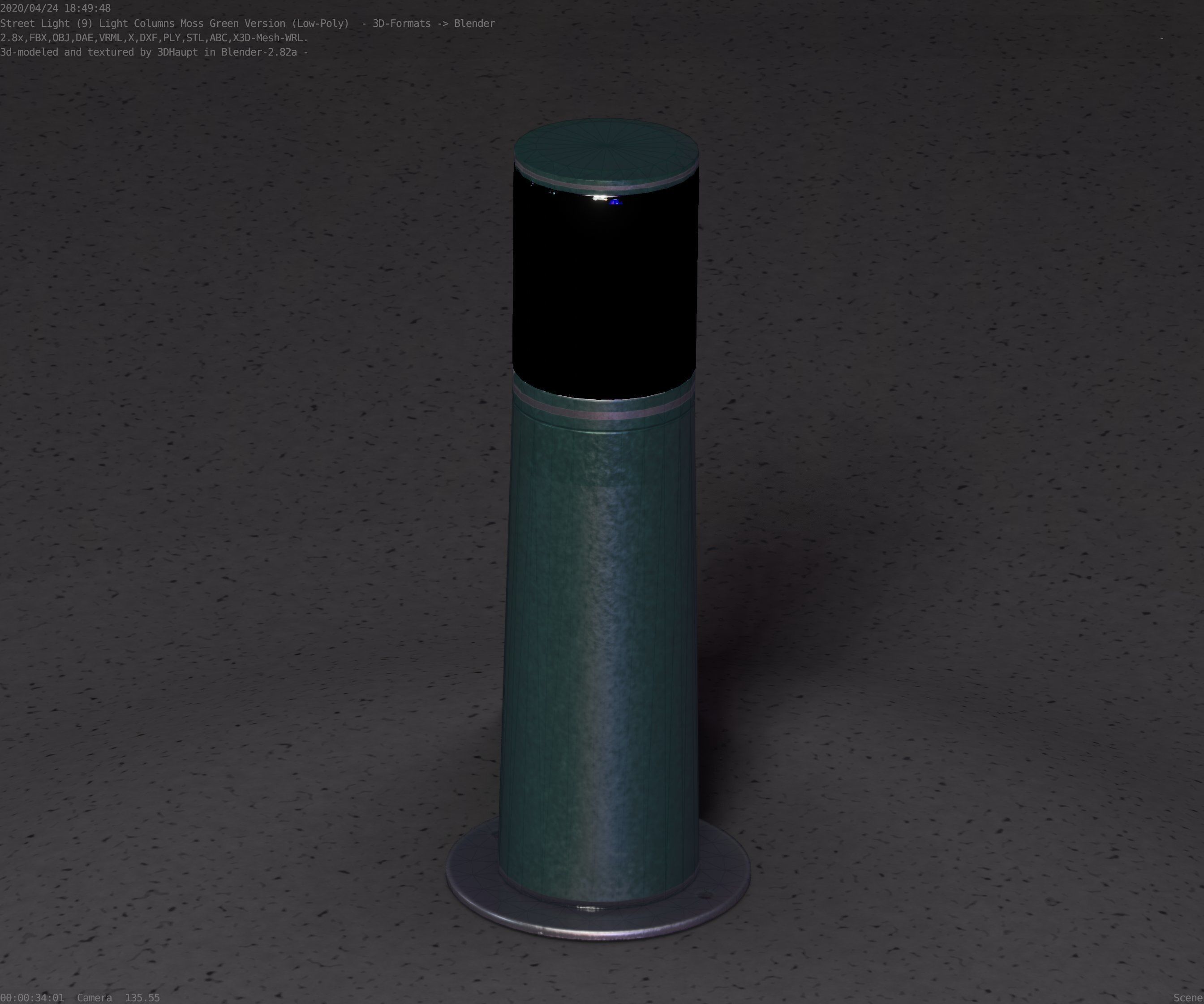 Low-Poly Moss Green Light Column 9 - Street Light Set-9 Low-poly 3D model_17