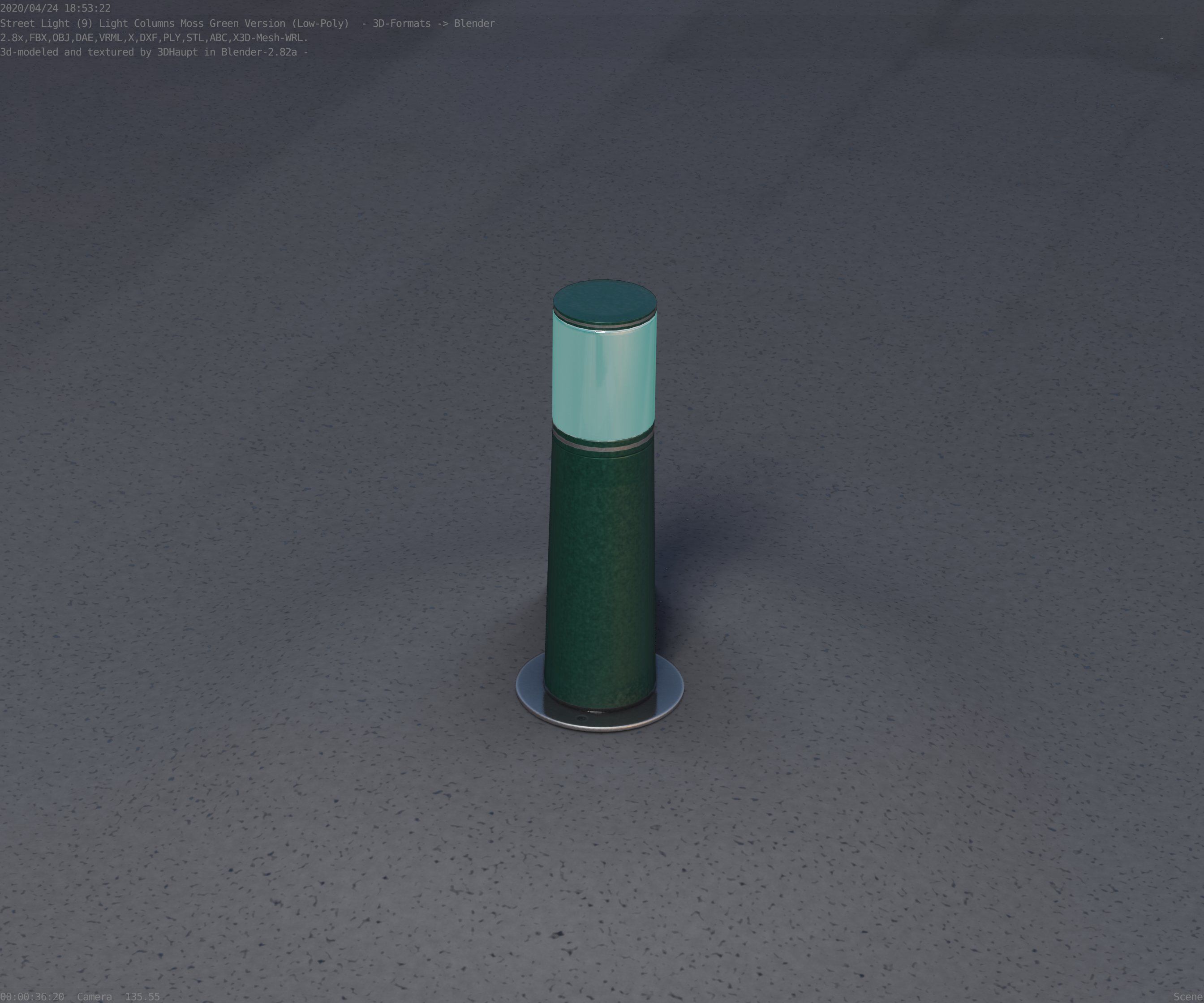 Low-Poly Moss Green Light Column 9 - Street Light Set-9 Low-poly 3D model_84