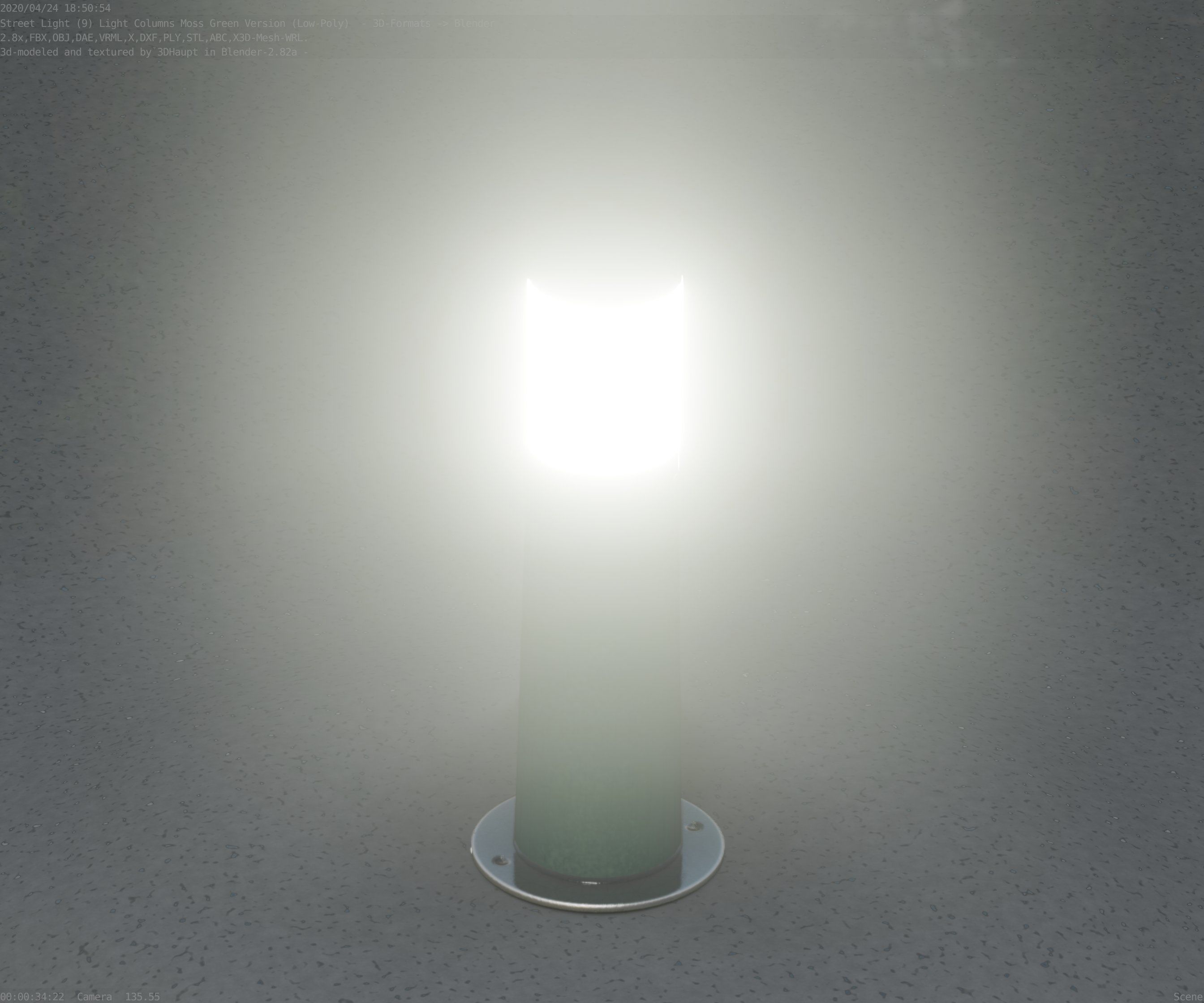 Low-Poly Moss Green Light Column 9 - Street Light Set-9 Low-poly 3D model_38